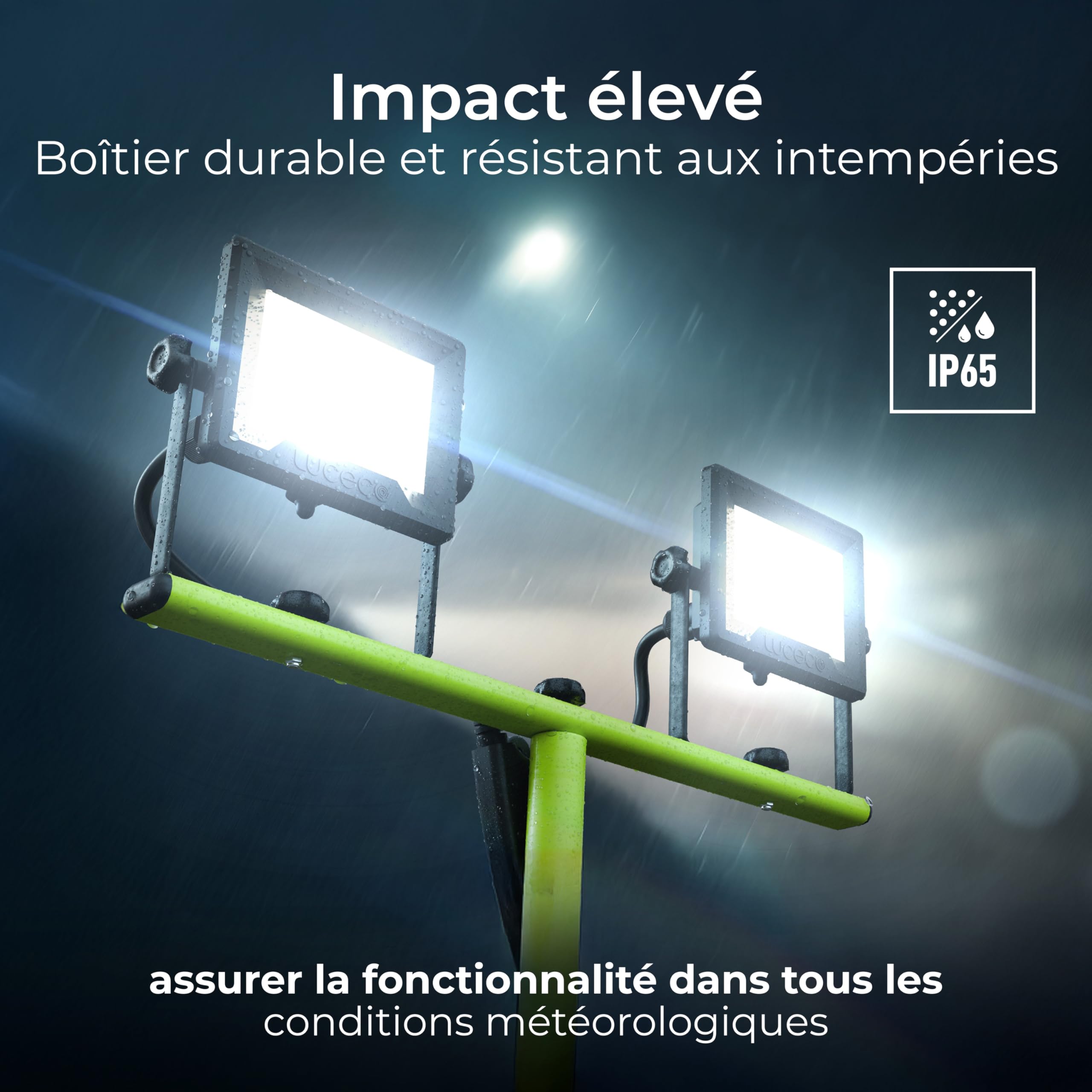 Luceco Treppiede LED a Doppia Testa da Lavoro, Sottile, Regolabile, Multiposizione, Pieghevole, Cavo da 3m, Resistente alle Intemperie, Nero/Verde, IP65, 2 × 20W, 3200lm, 5000K, EFLDTT20B50