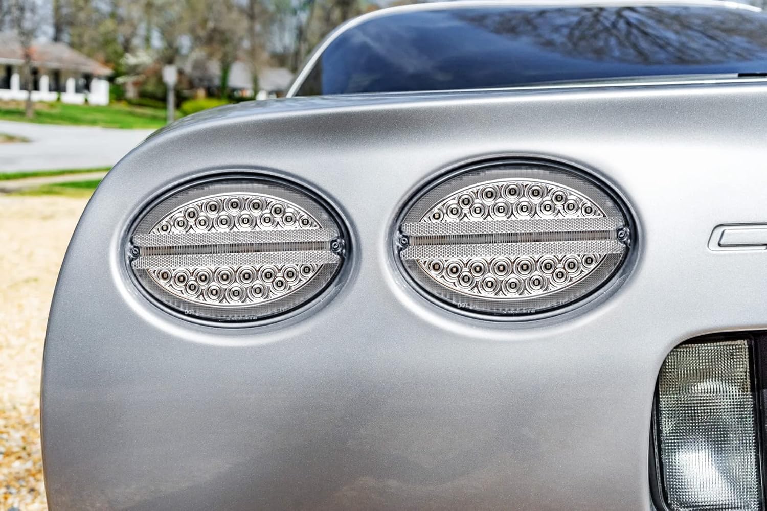 iJDMTOY 4pc Set White/Clear Lens w/Chrome Reflex Full LED Halo Vette Tail Lamp Assemblies w/Hyper Flash Bypass Harness, Compatible With Chevrolet 1997-2004 C5 Corvette