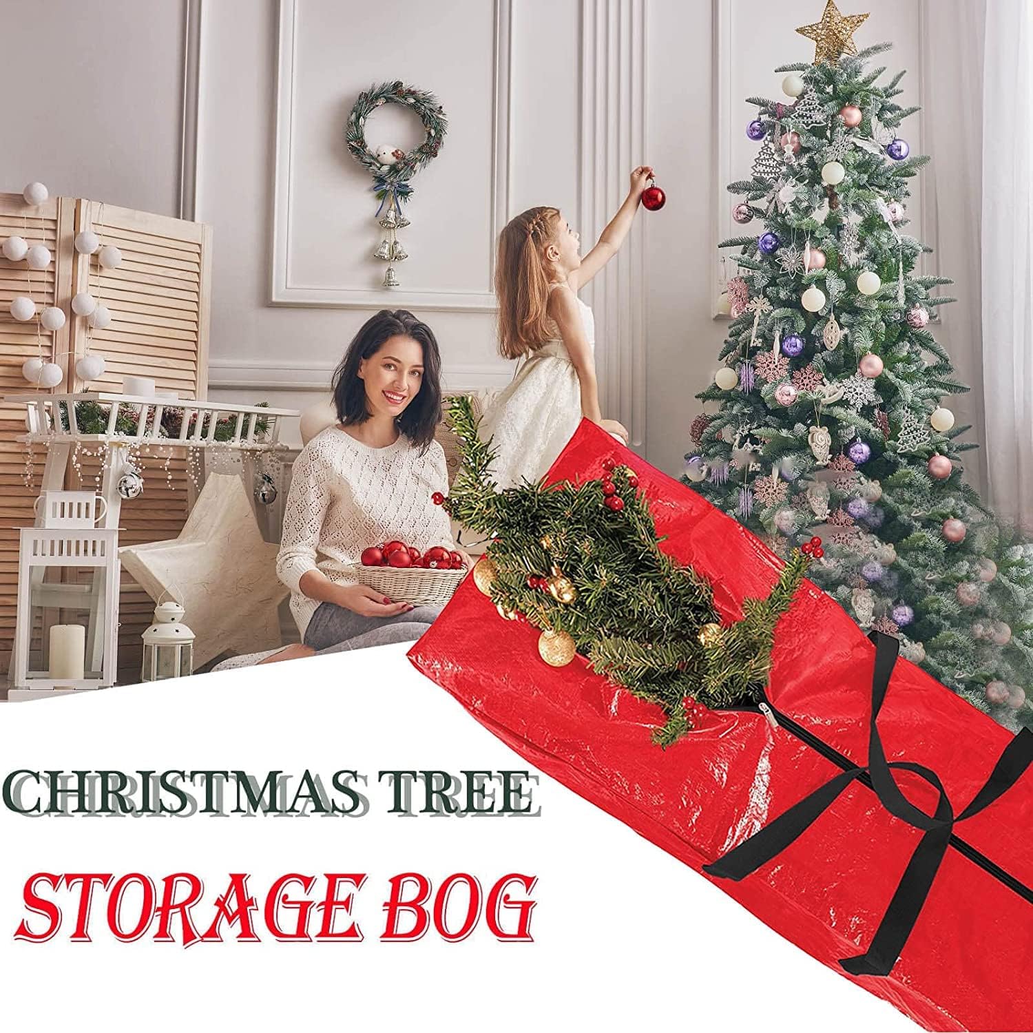 Lot de 3 sacs de rangement extra larges avec poignées pour sapin de Noël F1CTB036