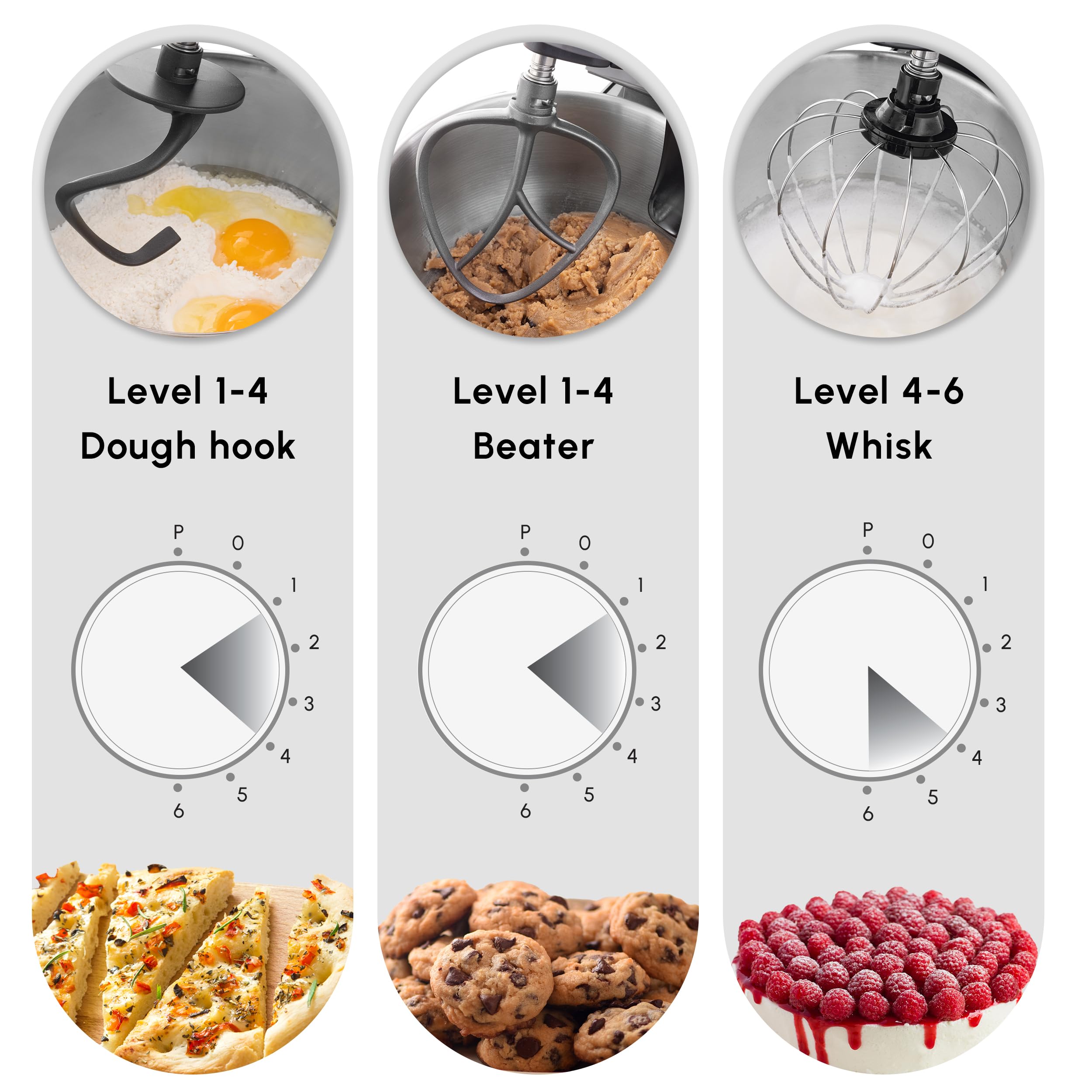 Karaca Mastermaid Chef Pro Double Armed Küche Koch 1500W Space Gray, Glänzend Cream, 1500W, 5 L Mixer, Food Processor, Geschwindigkeitseinstellung, Knethaken, Verquirlen, Kneten und Mischen