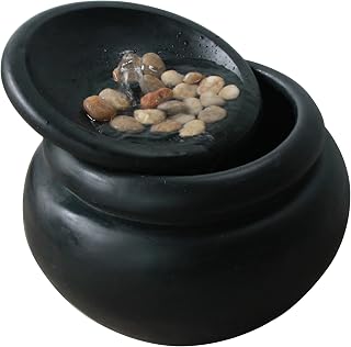 Peaktop Water Fountain | Outdoor Garden Pot Waterfall Feature FI0031AA-UK, Resin, Black, 43.94 x 43.94 x 39.11 cm