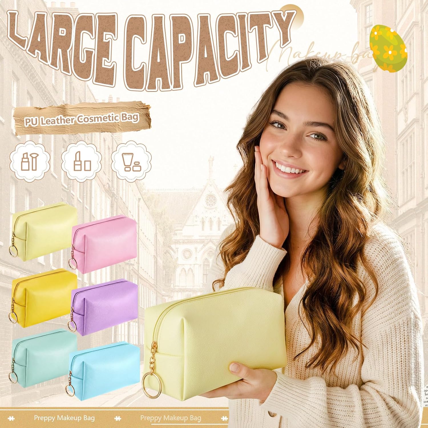 24 Pcs Preppy Makeup Bag Bulk PU Leather Cosmetic Bag, Macaron Colors image 5