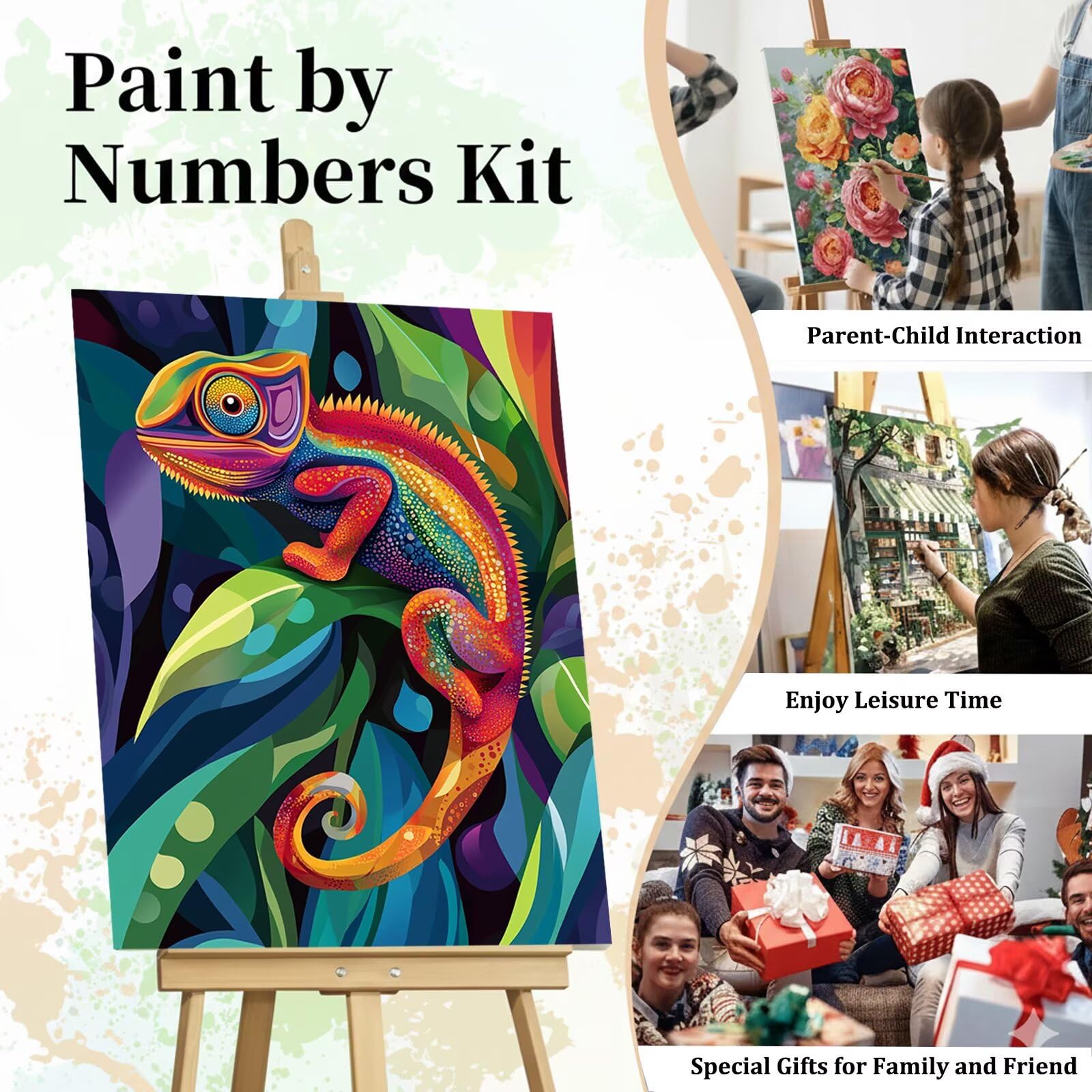 Dipingere con i Numeri Adulti Colorato, Kit di Pittura a Olio su Tela DIY con Pennelli Pittura a Pigmento Acrilico, Paint by Numbers Camaleonte Disegno, Regalo Creativo 70x100cm (Senza Cornice)-#891k