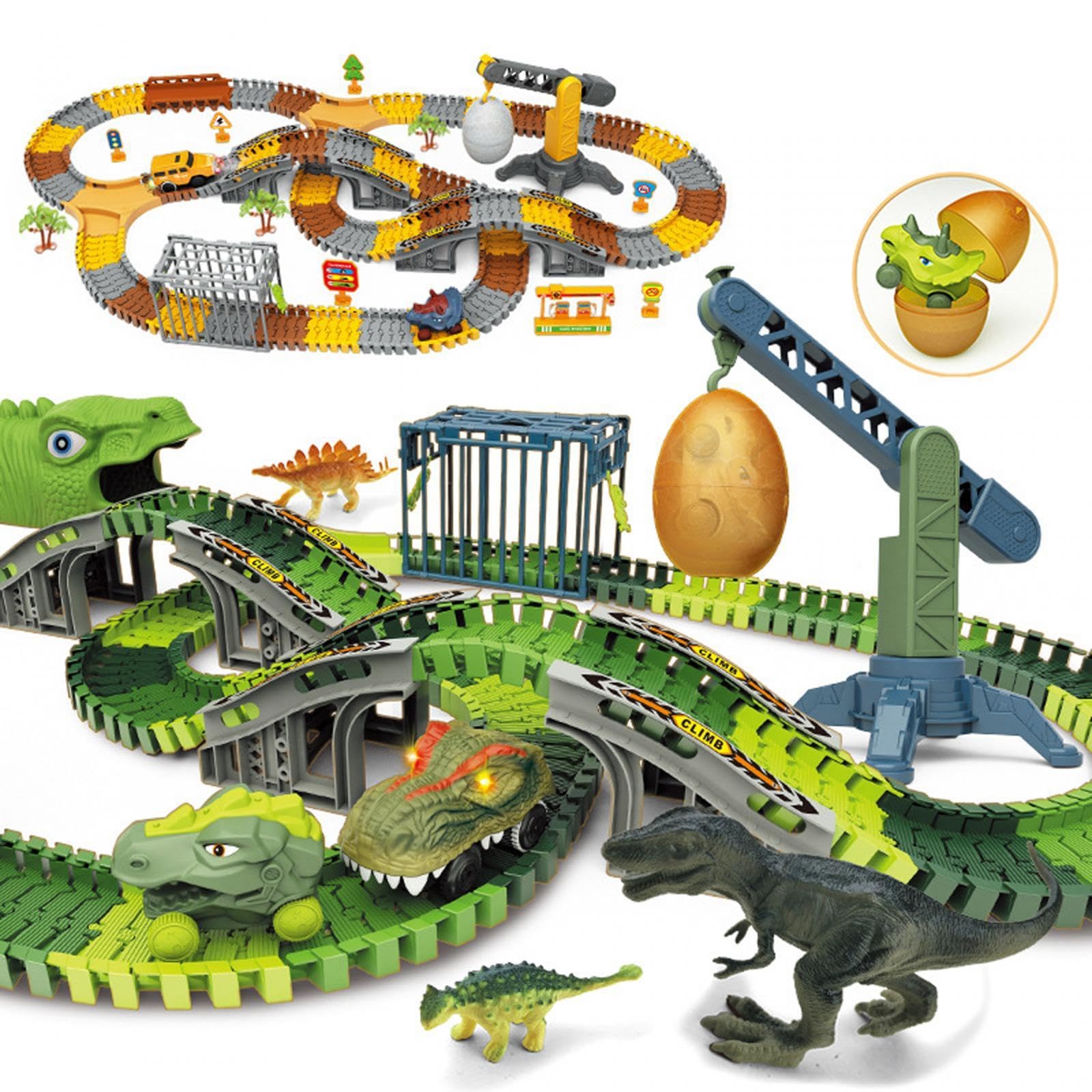 Dinosaurier Spielzeug für Jungen Und Mädchen Ab 3 Jahren, Flexible Dinosaurier Rennwagen für Kinder, 240 Dinosaurierspur