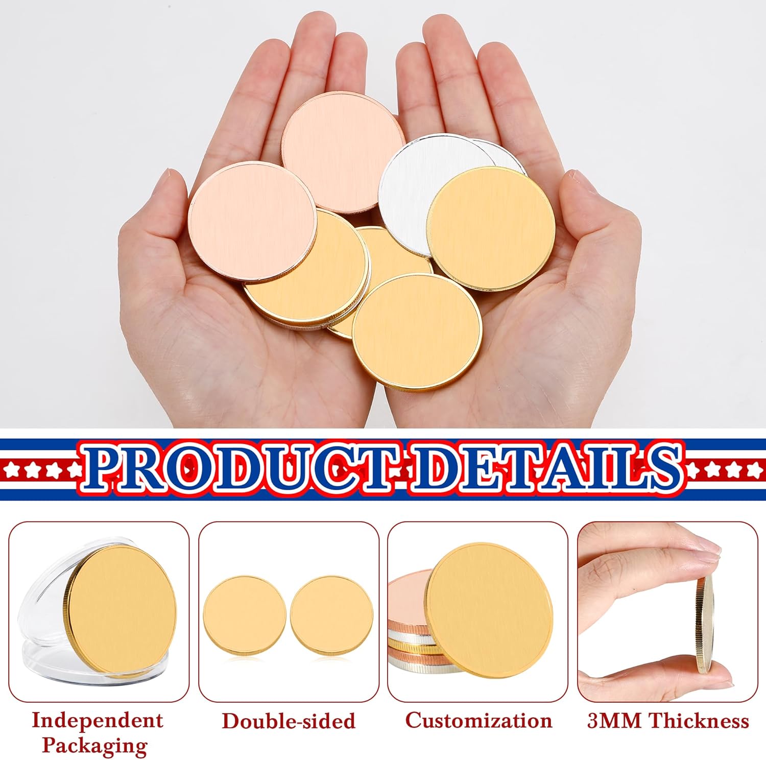 10PCS Personalized Custom Challenge Coin, Bulk Customized Logo Photo Text Coin, Wholesale Decision Token for Sport Club Members Events, Premium Metal Pocket Hug Token, Commemorative Coins