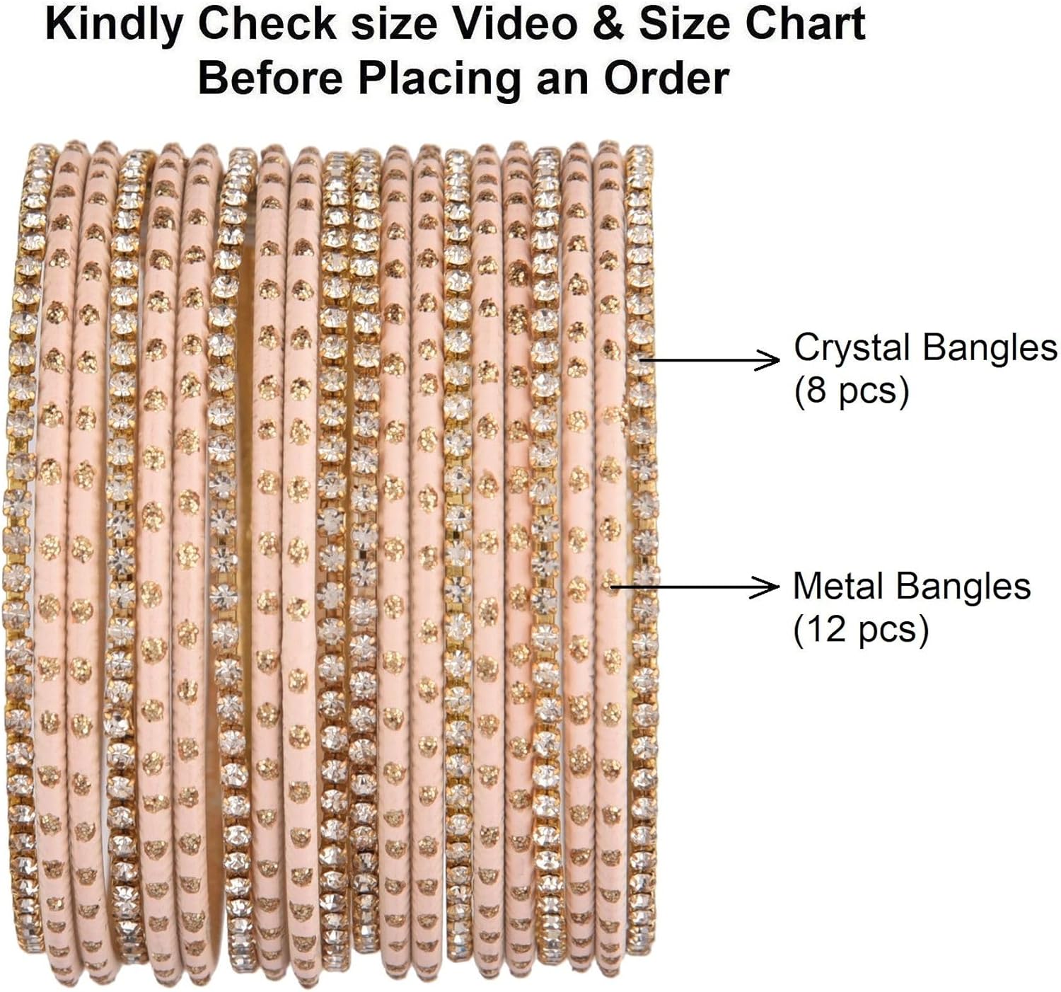 Efulgenz Indian Bangles Set - Wedding Bangles with Rhinestone CZ Plain Metal Bracelet for Women