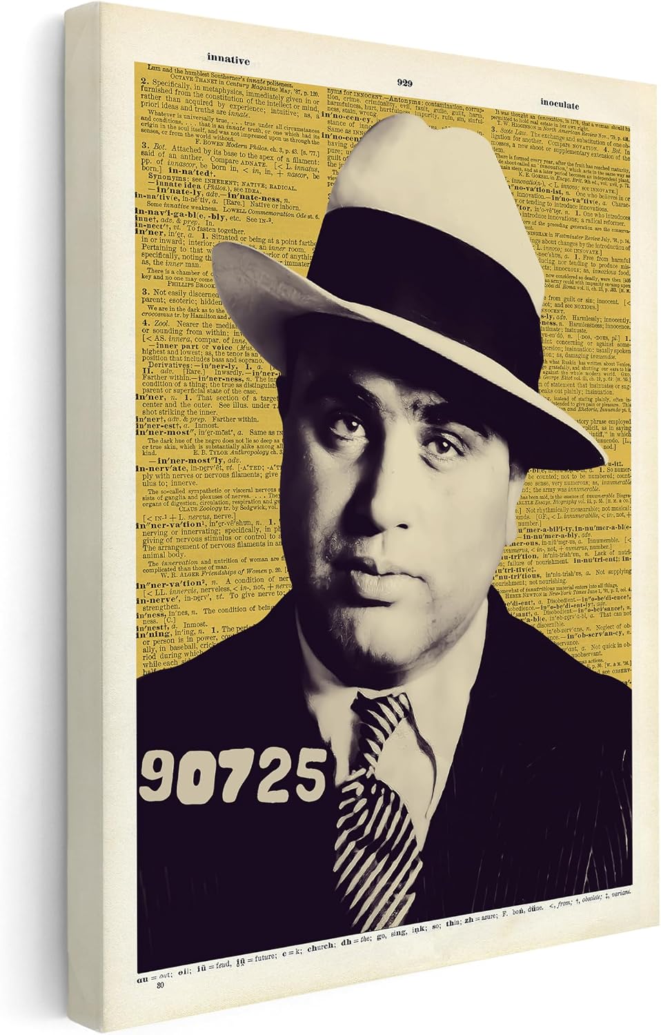 Poster Master Gangster Portrait Canvas - Retro Big Al Mugshot Print - Dictionary Art - Chicago Outfit Wall Design - Great Bedroom or Living Room Wall Decor - 8x10 STRETCHED Canvas