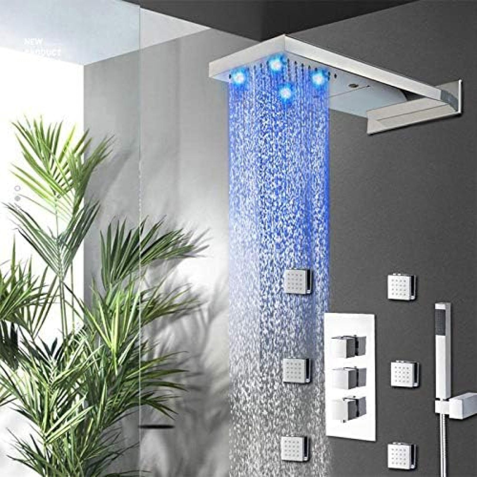 OZBMA Shower Kits, Luxury Rome Brass Bathroom Rainfall LED Head Set Wall Mounted Panel Mixer Taps Faucet