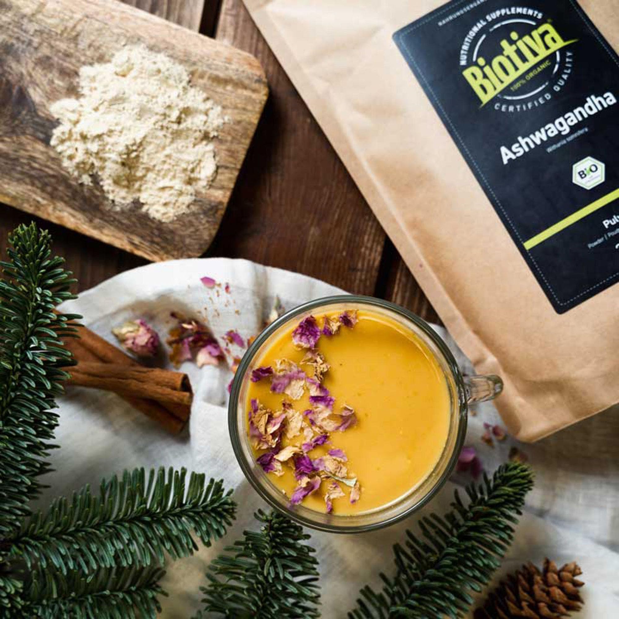 Biotiva Polvo de ashwagandha orgánico 1000g - Baya del sueño - Ayurveda - Ginseng indio - vegano - Embotellado en Alemania (DE-ÖKO-005)
