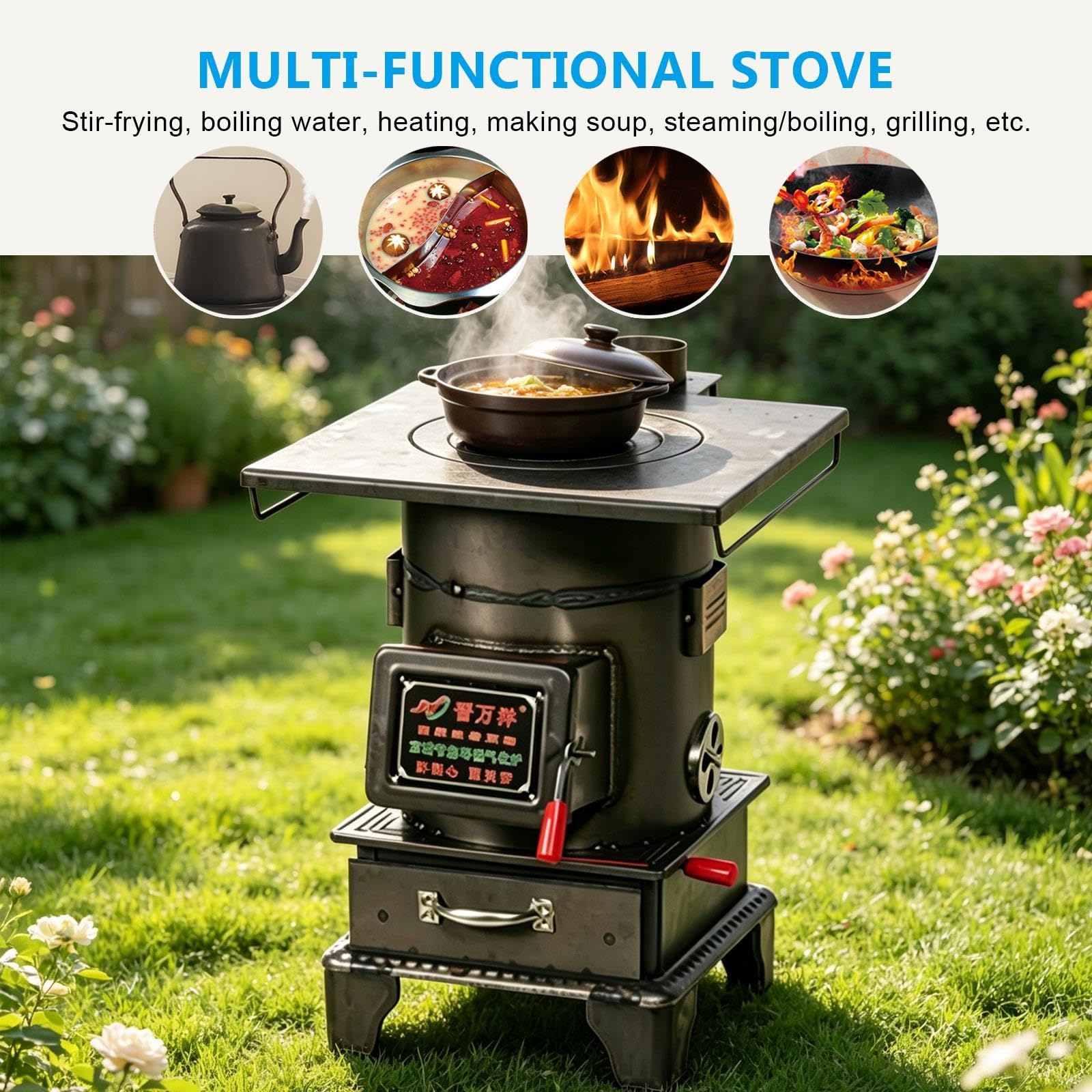 Stufa a Legna Multifunzione Cucina Riscaldamento Campeggio Esterno Giardino