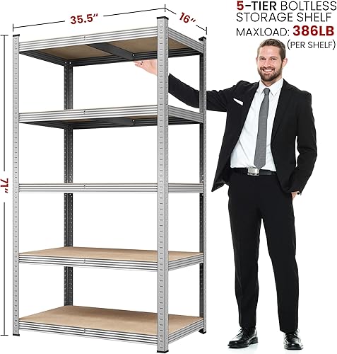 Miniatura 3 de Yaheetech Estantes de pie, estante de almacenamiento de 5 niveles, estantería resistente, estantes de garaje ajustables, estante de utilidad,