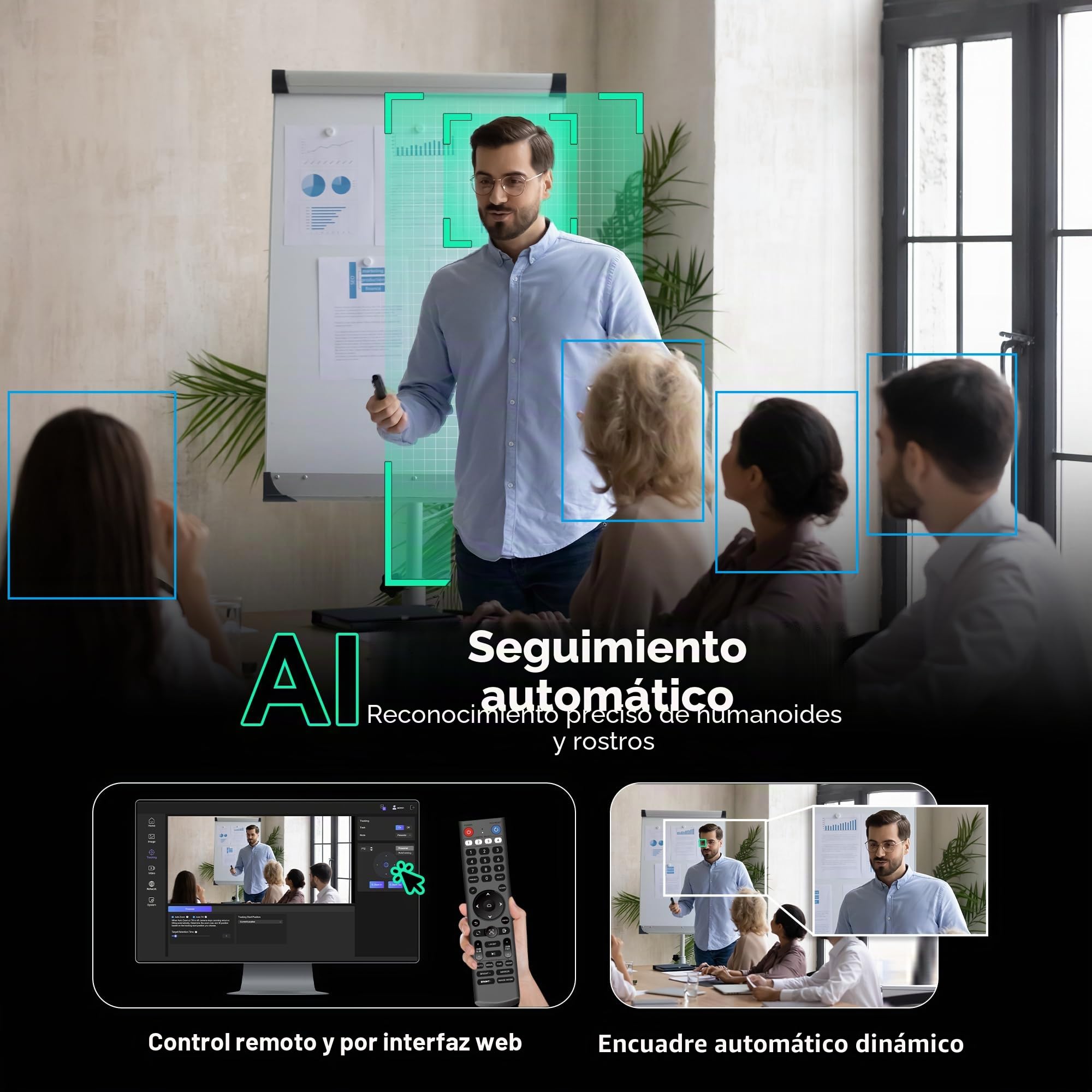 Tenveo Cámara PTZ con NDI, Seguimiento Automático de Rostro y Silueta Humana con IA, Zoom Óptico 20X, Transmisión en Vivo con 3G-SDI/HDMI/USB3.0/LAN(PoE), Luz Tally y Pantalla IP