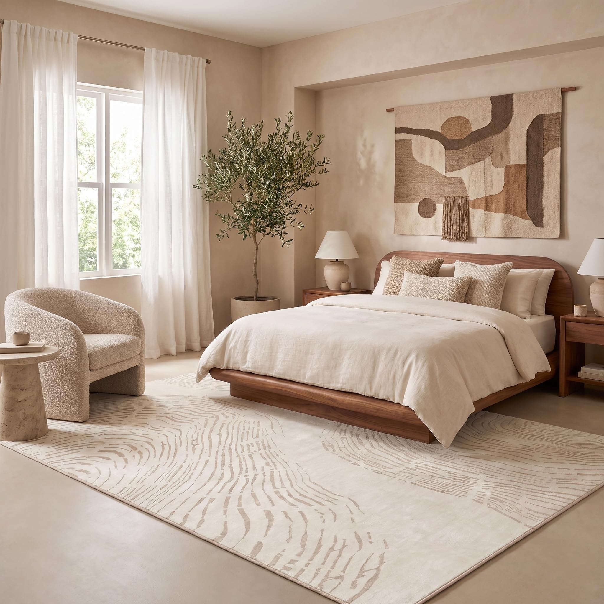 Teppich 200 x 300 cm Beige, Moderner Waschbarer Teppich für Wohnzimmer | Weicher Rutschfester Boho-minimalistischem Stil Teppich – pflegeleicht, haustierfreundlich und OEKO-TEX zertifiziert