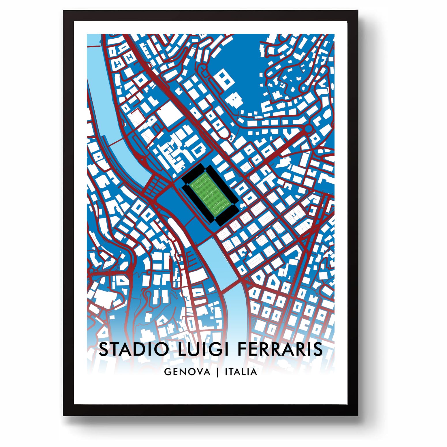 GroundDesignsU.C. SAMPDORIA Football Gift STADIO LUIGI FERRARIS Genova Italia 90 Stadium Art Map A3 Print