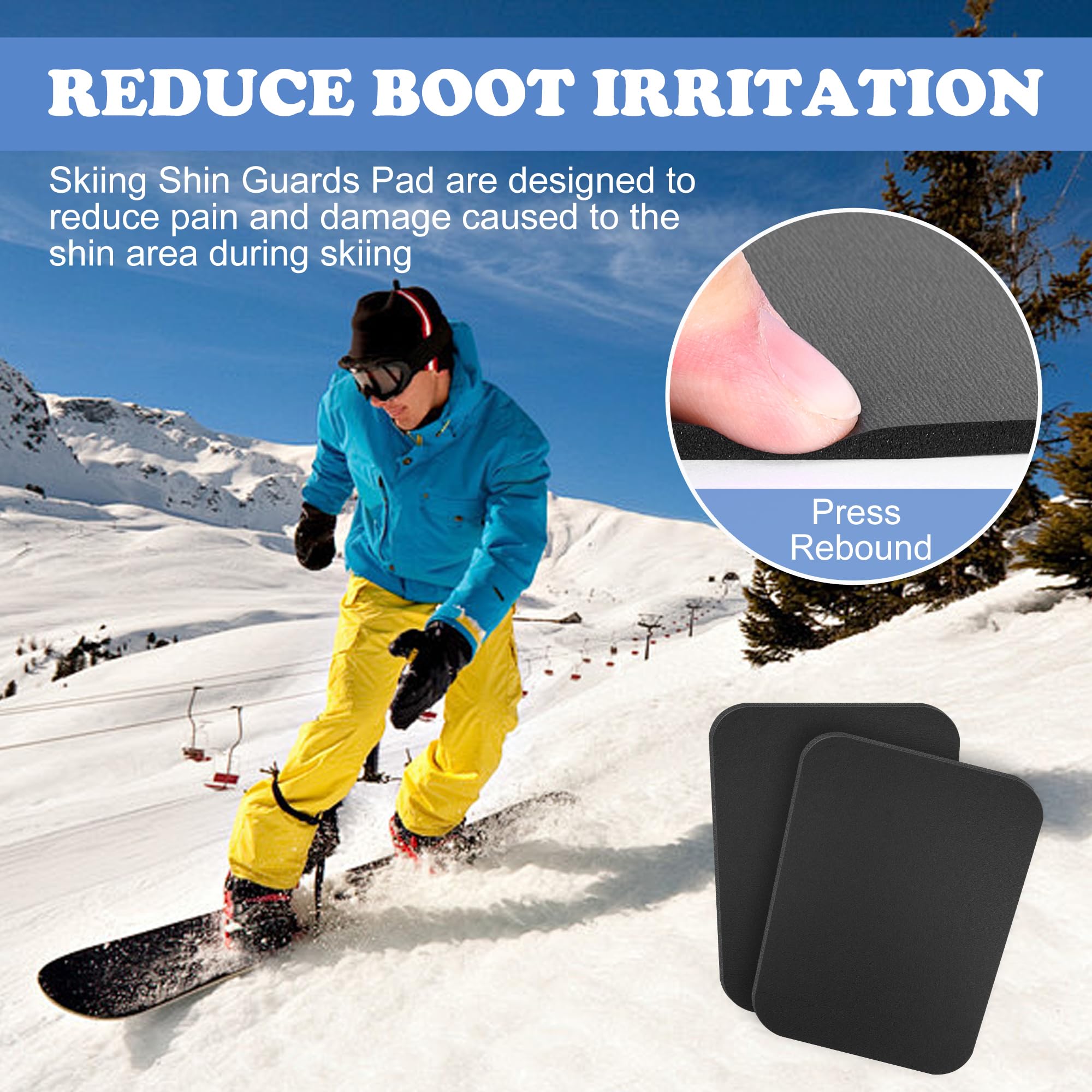 4 Protège-Tibias De Ski/Snowboard - Mousse Épaisse Découpable - Auto-Adhésifs - Protection Anti-Chocs - Taille Environ 16,5 Cm