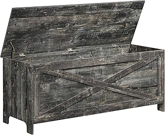 MAHANCRIS 47.2" Toy Chest, Sturdy Entryway Storage Chest with Safety Hinges, Retro Toy Box, Wooden Look Accent Furniture for Living Room, Bedroom, Vintage Gray SCRP48801