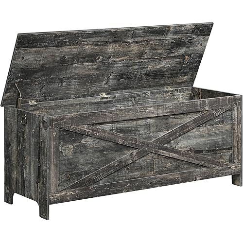 47.2" Toy Chest, Sturdy Entryway Storage Chest with Safety Hinges, Retro Toy Box, Wooden Look Accent Furniture for Living Room, Bedroom, Vintage Gray SCRP48801