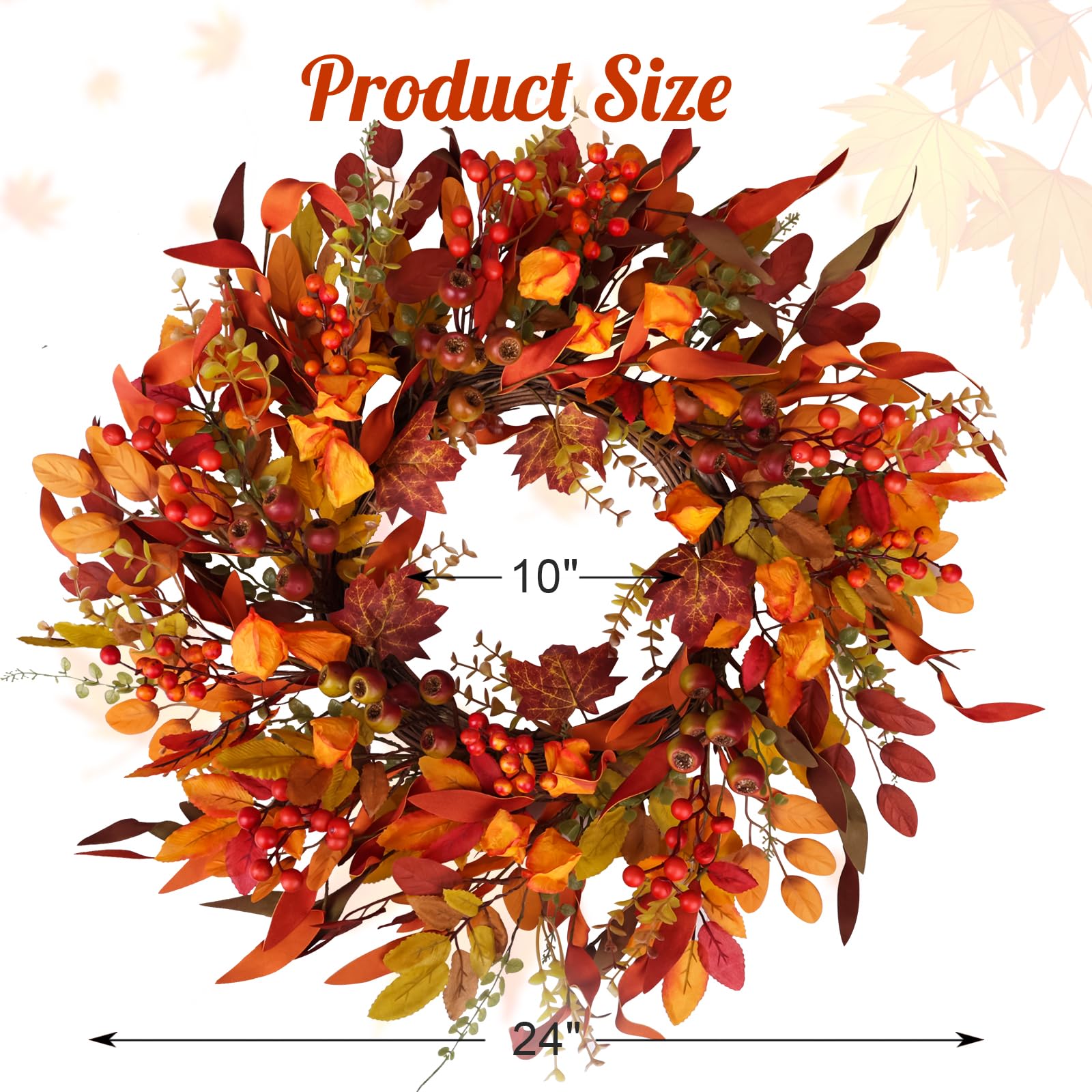 Door Decor 22 Inch Fall Wreath For Front Door With Eucalyptus, Pumpkins ...