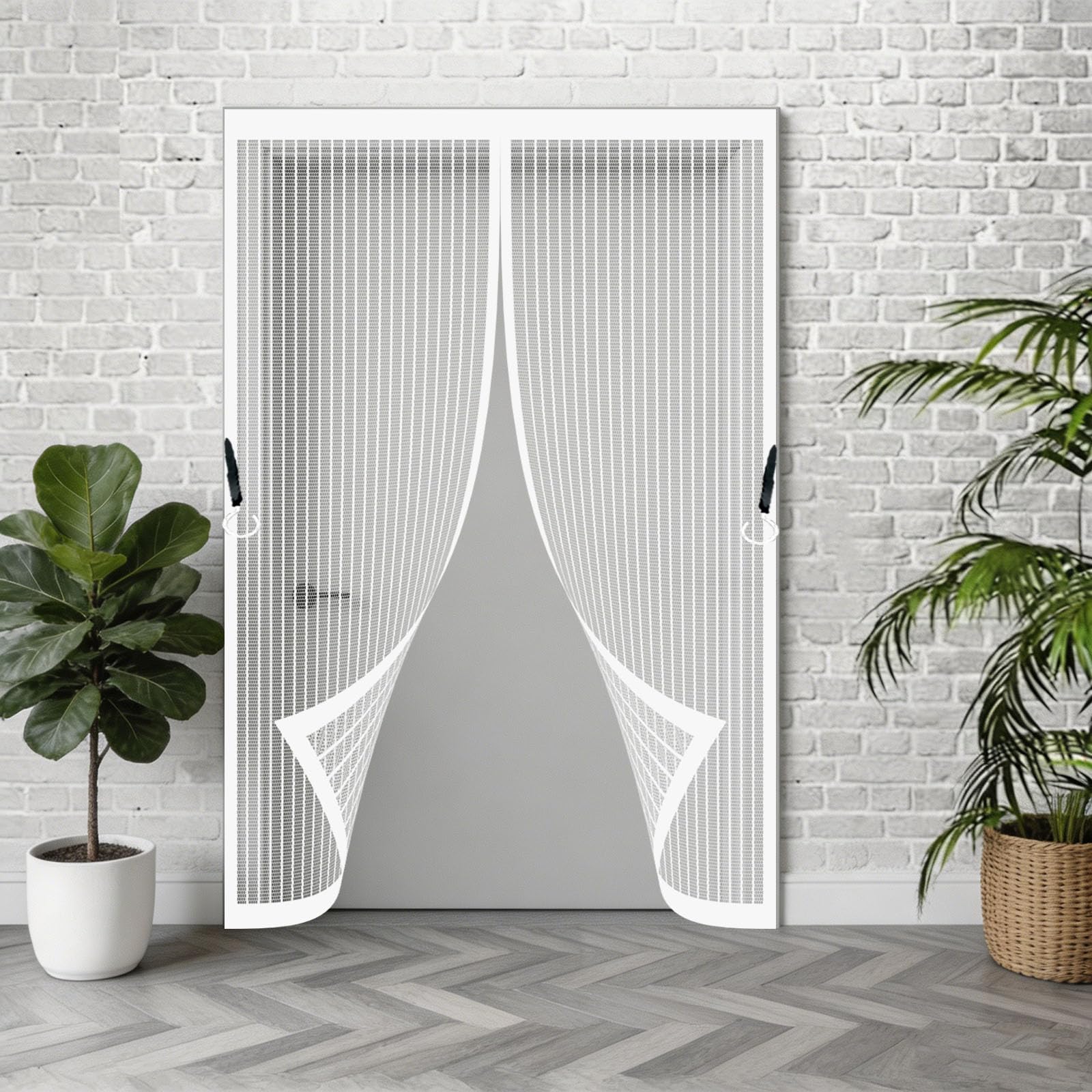 Hokxuan White Heavy Duty Bug Mesh Curtain 92 X 145 Cm No-Drill Easy Installation Automatically Closes Powerful Magnets Door Screens Nets For Bedroom Pet Friendly Living Room,