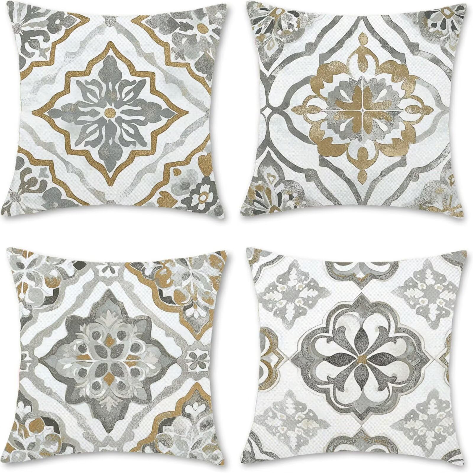 Cuscini Per Divano 50x50cm Set di 4 Cuscini da Esterno Divano Boemo Cuscino Esterno Decorativo in Piazza Estate Lino Impermeabile Cuscino Outdoor Pillowcase, Decorazione Del Giardino Modello R-1
