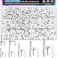 Vista 1 de mxuteuk 630PCS Cable Clips with Steel Nails,4/5/6/8/10mm Round and 5/6mm Square White Cable Wire Clips,Wall Clips for Cords,Cable Cord Clips for RG6