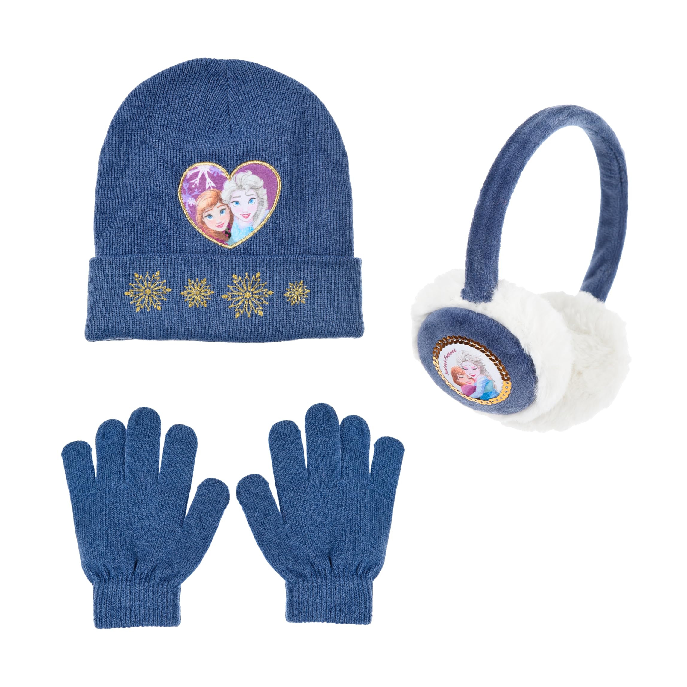Disney Frozen Gorro Guantes y Orejeras para Niñas, Diseño Brillante Gorro de Invierno Infantil, Regalo para Niñas