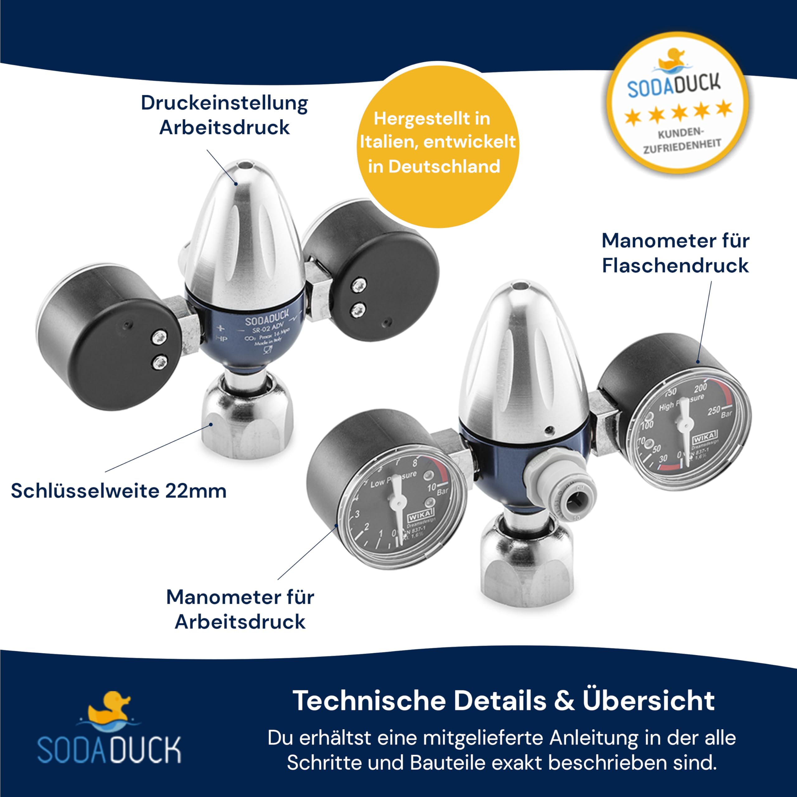 Co2 Druckminderer kompatibel mit Quooker Cube - Kohlensäure Druckregler zum Umrüsten auf handelsübliche CO₂ Flasche (bis 10 kg) [HOHE KOSTENERSPARNIS]