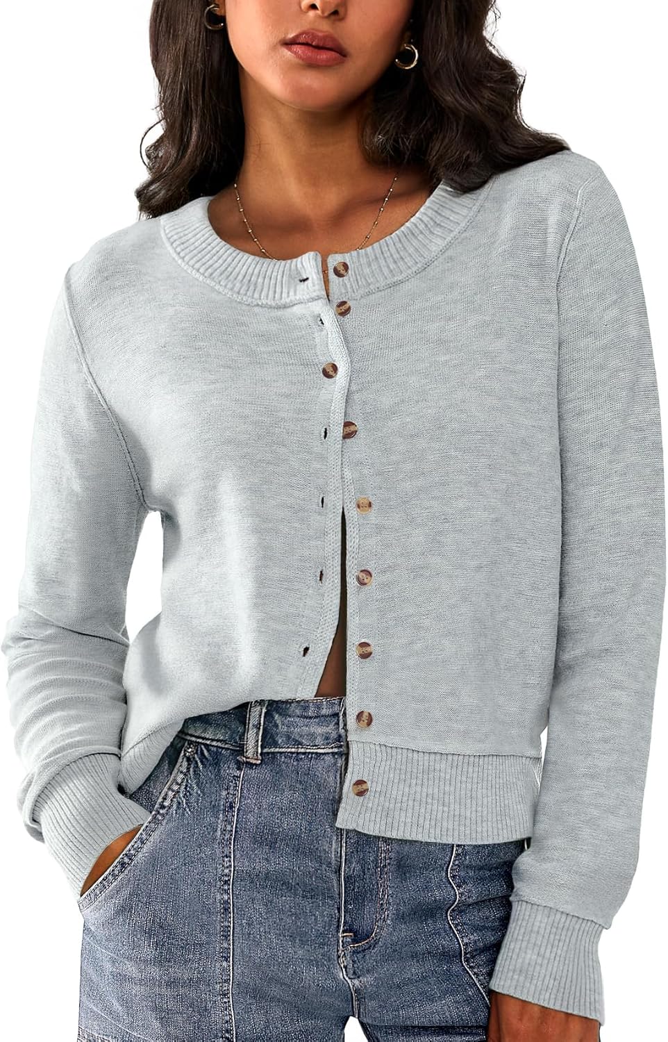 Sweetmoon Cropped Cardigan Sweaters for Women Lightweight, Knit Wool Button Up Cardigan, Fall Sweaters for Women Trendy