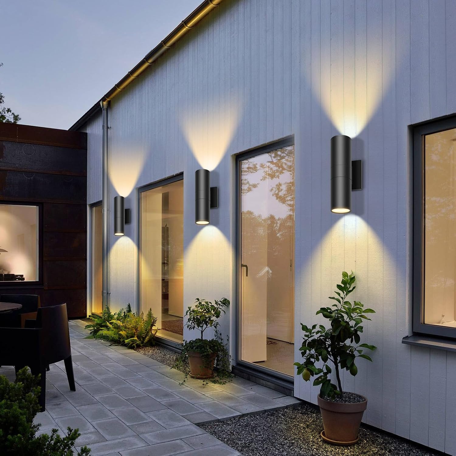 4 Pack LED Up and Down Light Outdoor 1400LM, 20W 3000K Cylinder Outdoor Wall Sconce Light, 12IN Black Waterproof Modern Exterior Front Door Porch Light for Garage Porch and Patio. ETL Listed