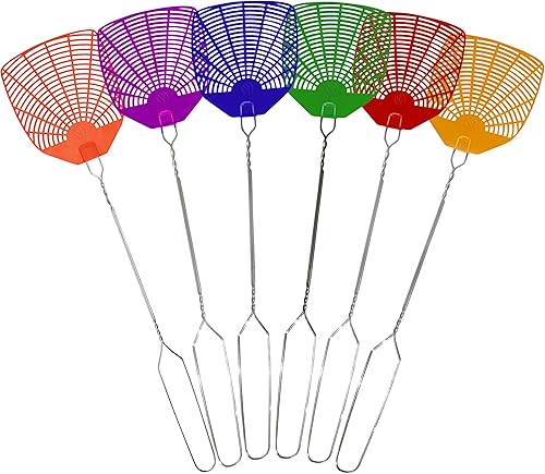 Supreme Bug & Fly Swatter - Paquete de 6 matamoscas con mango de metal trenzado, paquete de 6, varios colores, para interiores y exteriores,