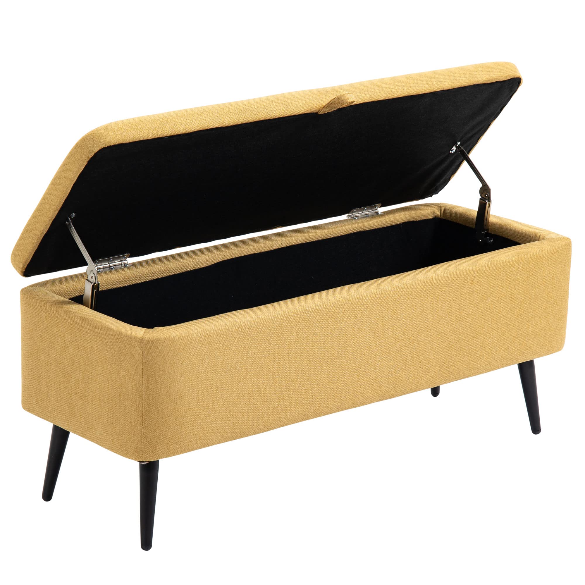 HOMCOM Sitzbank mit Stauraum, Polsterbank mit Leinenoptik, Sitztruhe mit Stahlbeine, Truhenbank für Wohnzimmer, Flur, Schlafzimmer, Bettbank bis 150 kg belastbar, 101 x 38,5 x 44,5 cm, Gelb