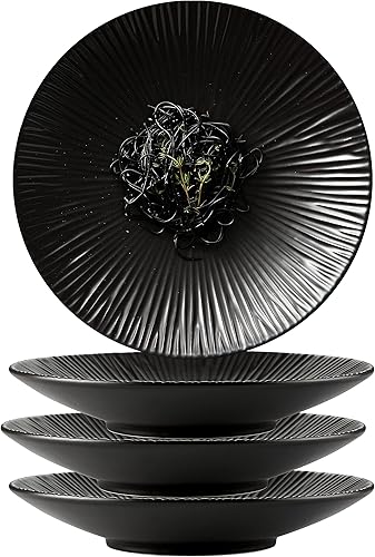 Jusalpha Juego de 4 platos llanos de porcelana de estilo japonés, platos circulares versátiles para servir desayuno, ensalada, cena de carne, PL018