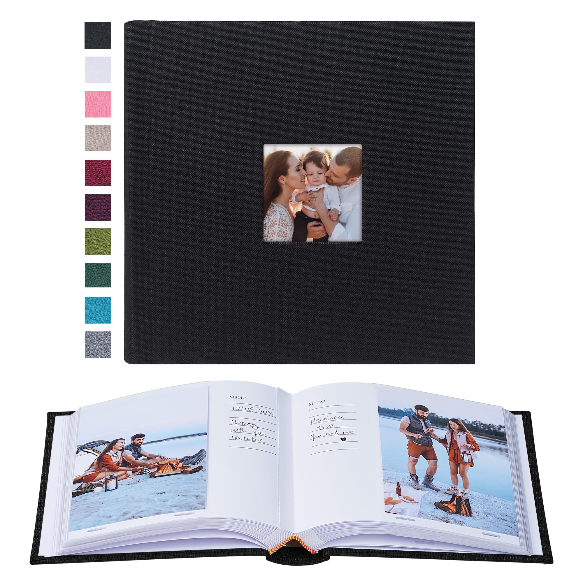 Mublalbum Small 4x6 Photo Album Linen Cover with Memo Areas Photobook Pictures Book Holds Vertical Pockets for Wedding Family Baby and Vacation (Black)