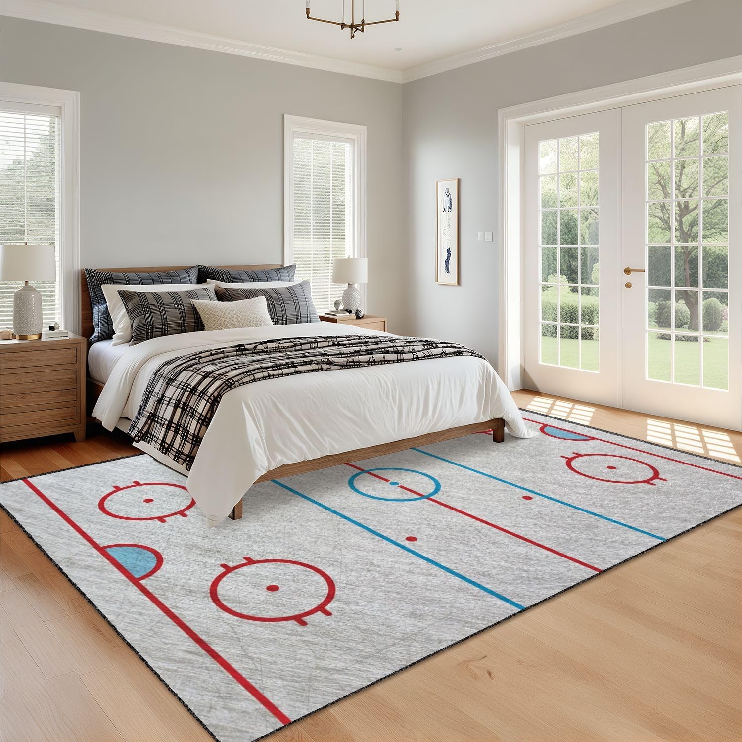 8x10 Area Rugs Washable Rug for Living Room Hockey Rink Hockey Rink Box Carpet for Dining Room Rubber Backed Non-Slip Carpets for Bedroom Office