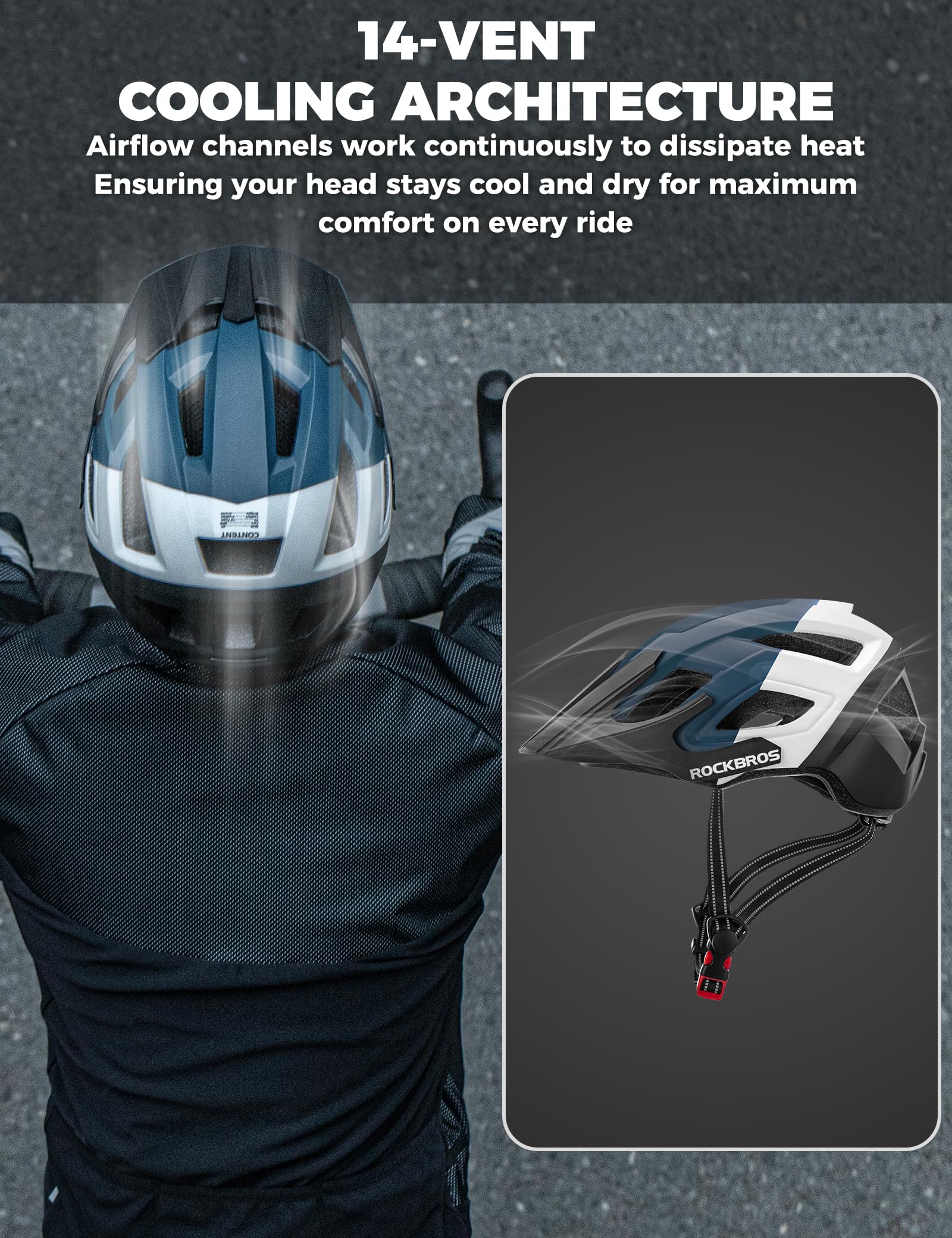 ROCKBROS Casco Bici con Visiera Parasole, Casco da Bicicletta Protezione di Sicurezza Leggero e Traspirante con Fodera Removibile, per MTB Bici da Strada Uomo Donna, Regolabile 58-62 cm