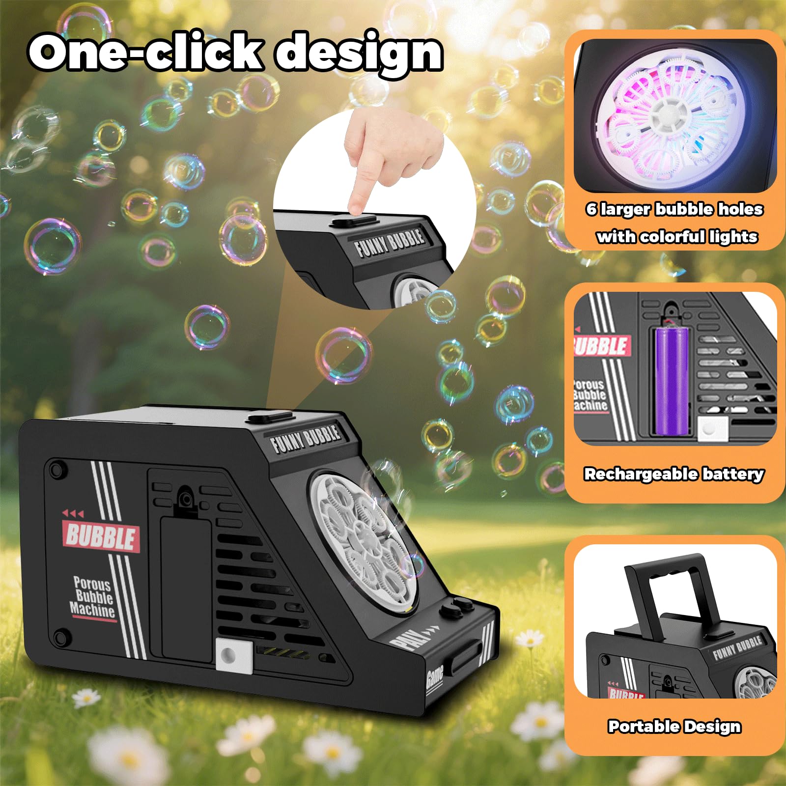 PANACARE Seifenblasenmaschine, Automatische Seifenblasenmaschine 20000+Blasen/Min|240ML Tank|6 Löcher für Geburtstag, Party, Hochzeit (889-23 Black)