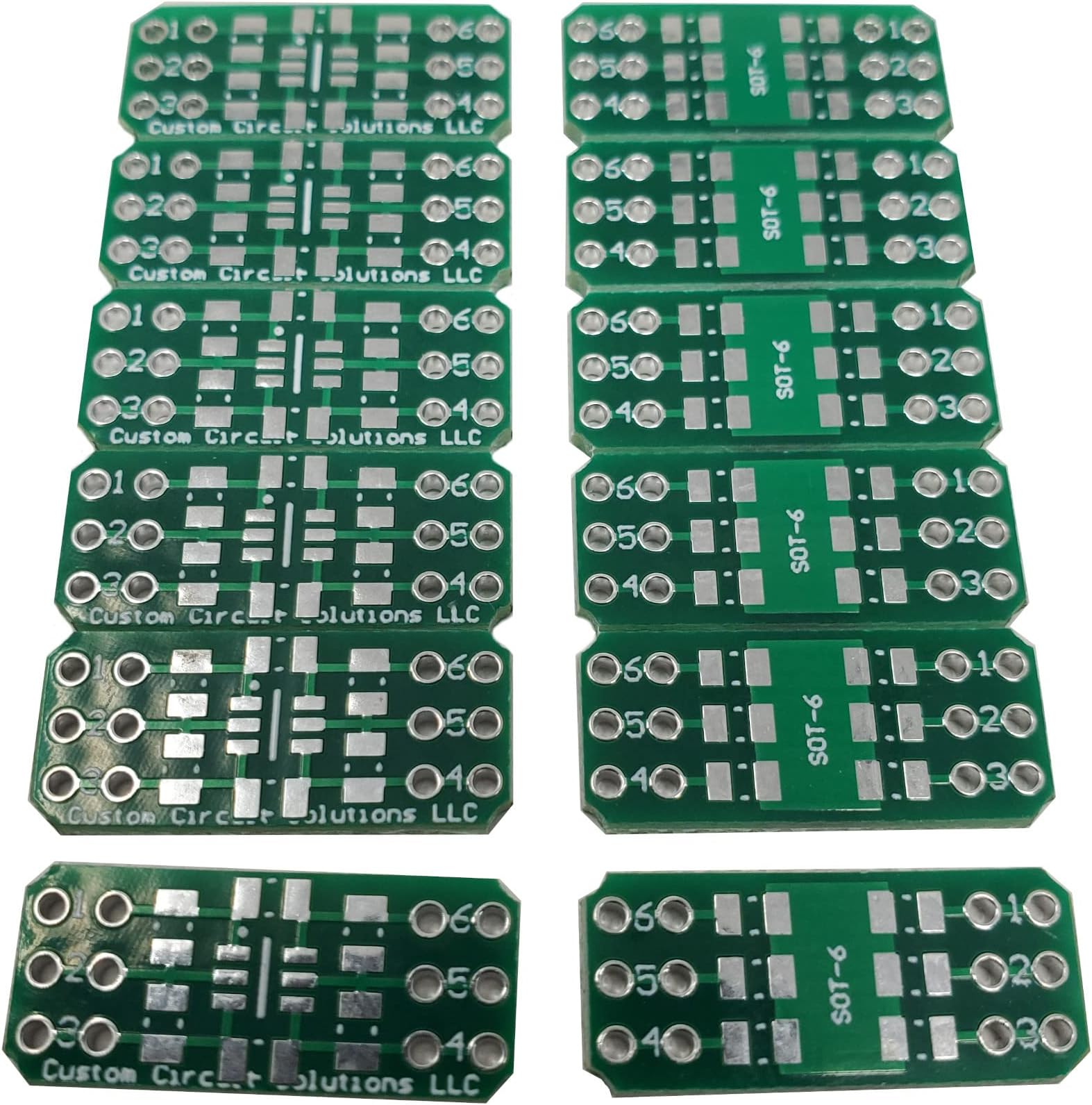 – SMD to DIP Breakout PCB Module, 6-Pin, SOT to DIP Adapter Header with Integrated SMT Resistor and/or Capacitor Pads – 12 Pieces