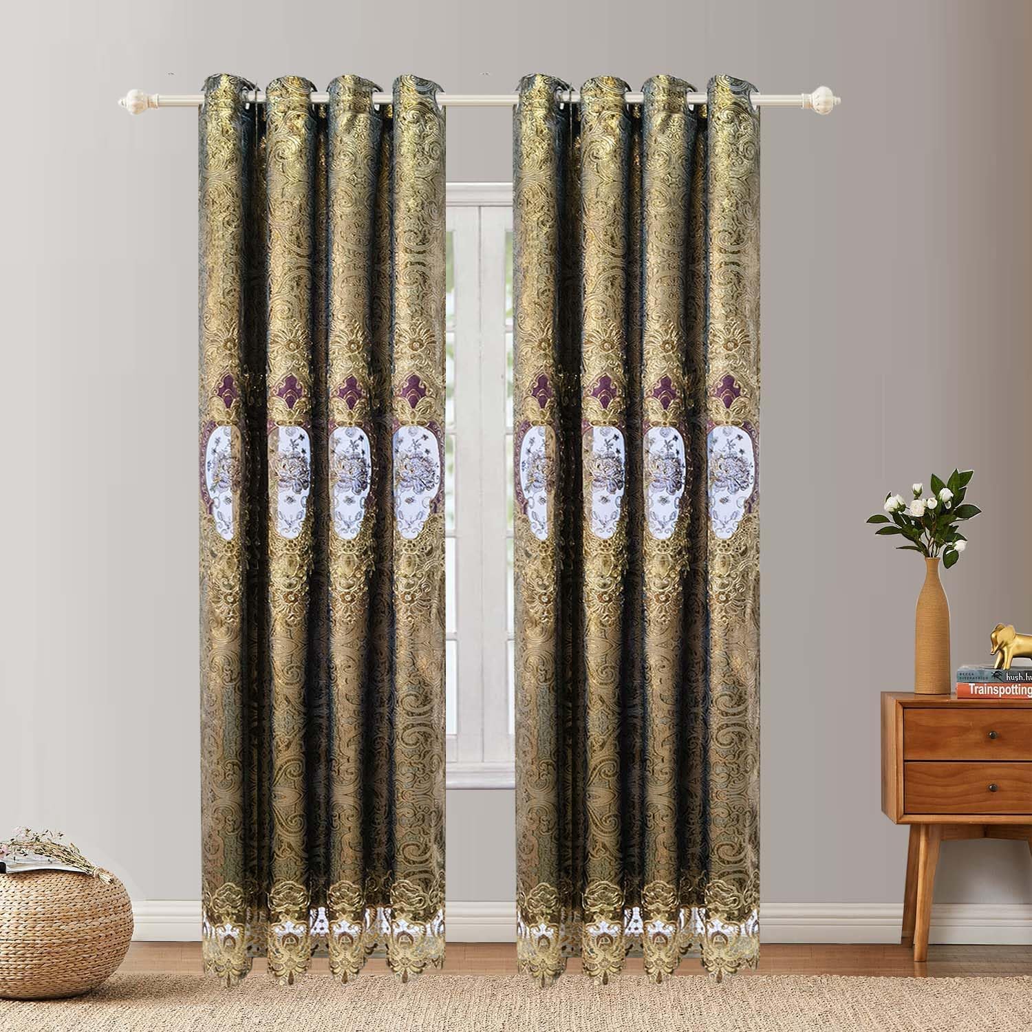 pureaqu European Style Semi Blackout Curtain 96 Inches Long for Living Room Grommet Embroidered Floral Curtain Drapery for Bedroom Sliding Glass Door Luxury Window Treatments 1 Panel 75Wx96L inch