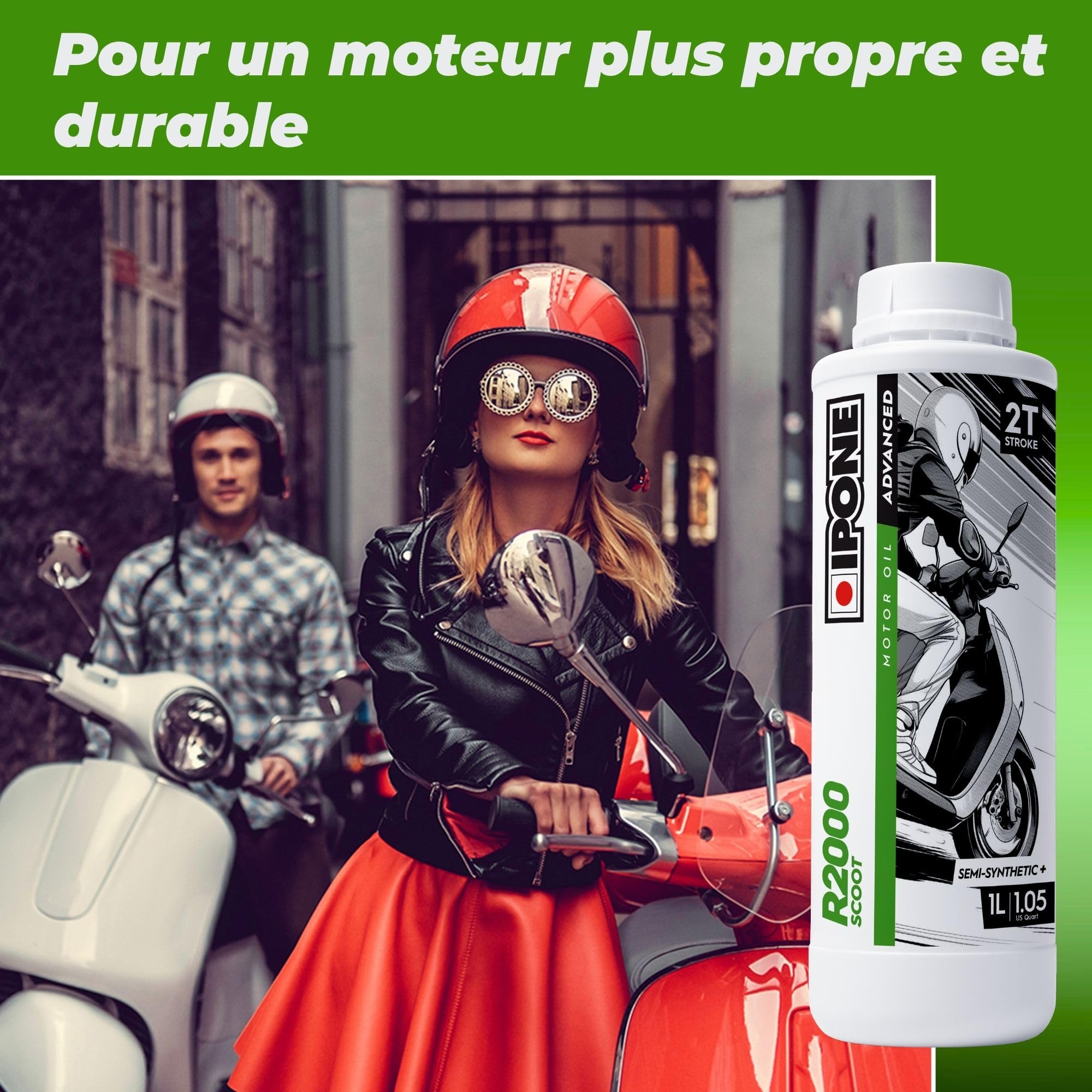 IPONE – Huile Moteur Scooter 2 Temps R2000 Scoot – Bidon de 2 Litres - Semi-Synthétique+ - Gamme Advanced - Propreté du moteur garantie - Réduction des émissions de fumée