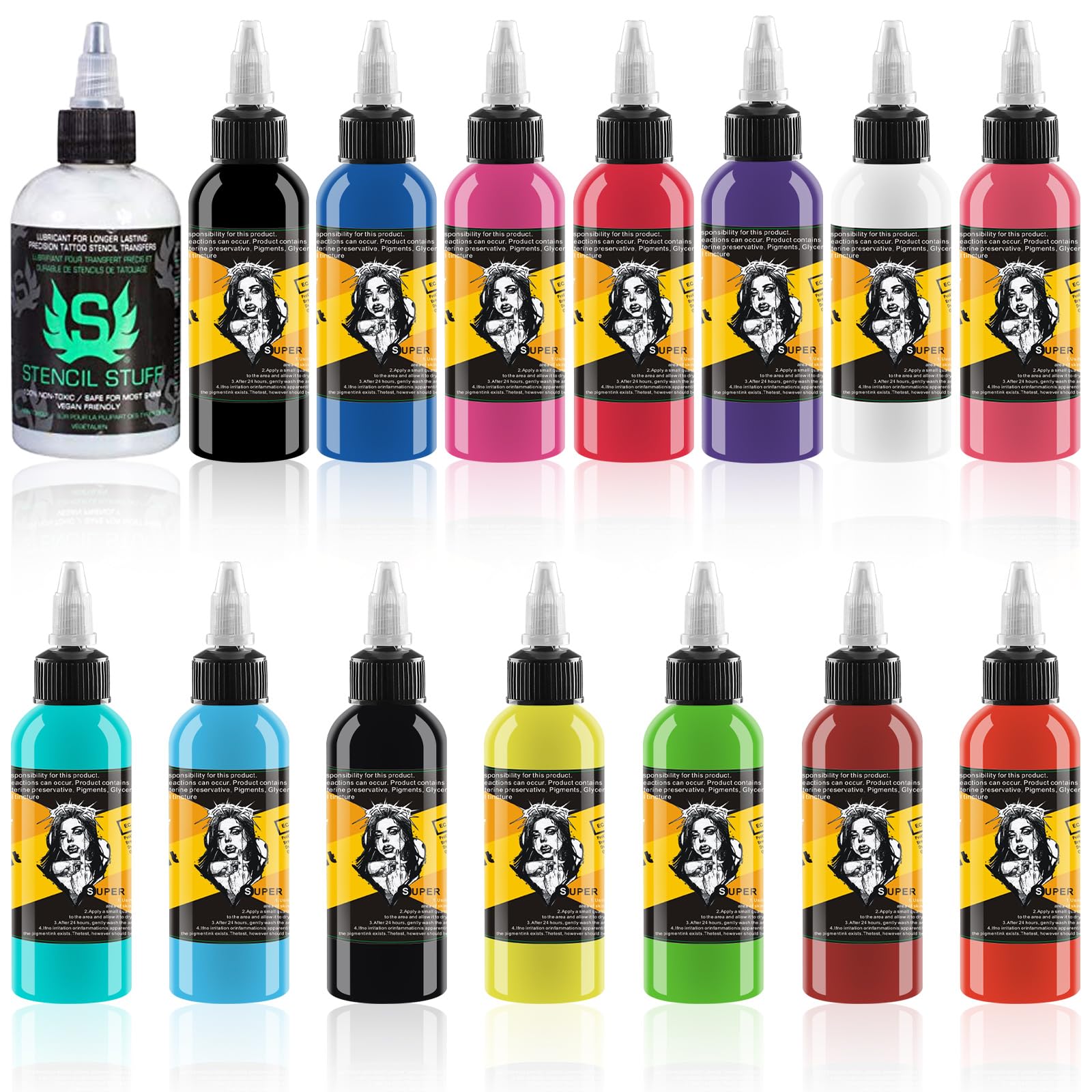 Amazon.com: 15 Piece Set Tattoo Ink 14 Colors Set 1 oz 30ml/Bottle