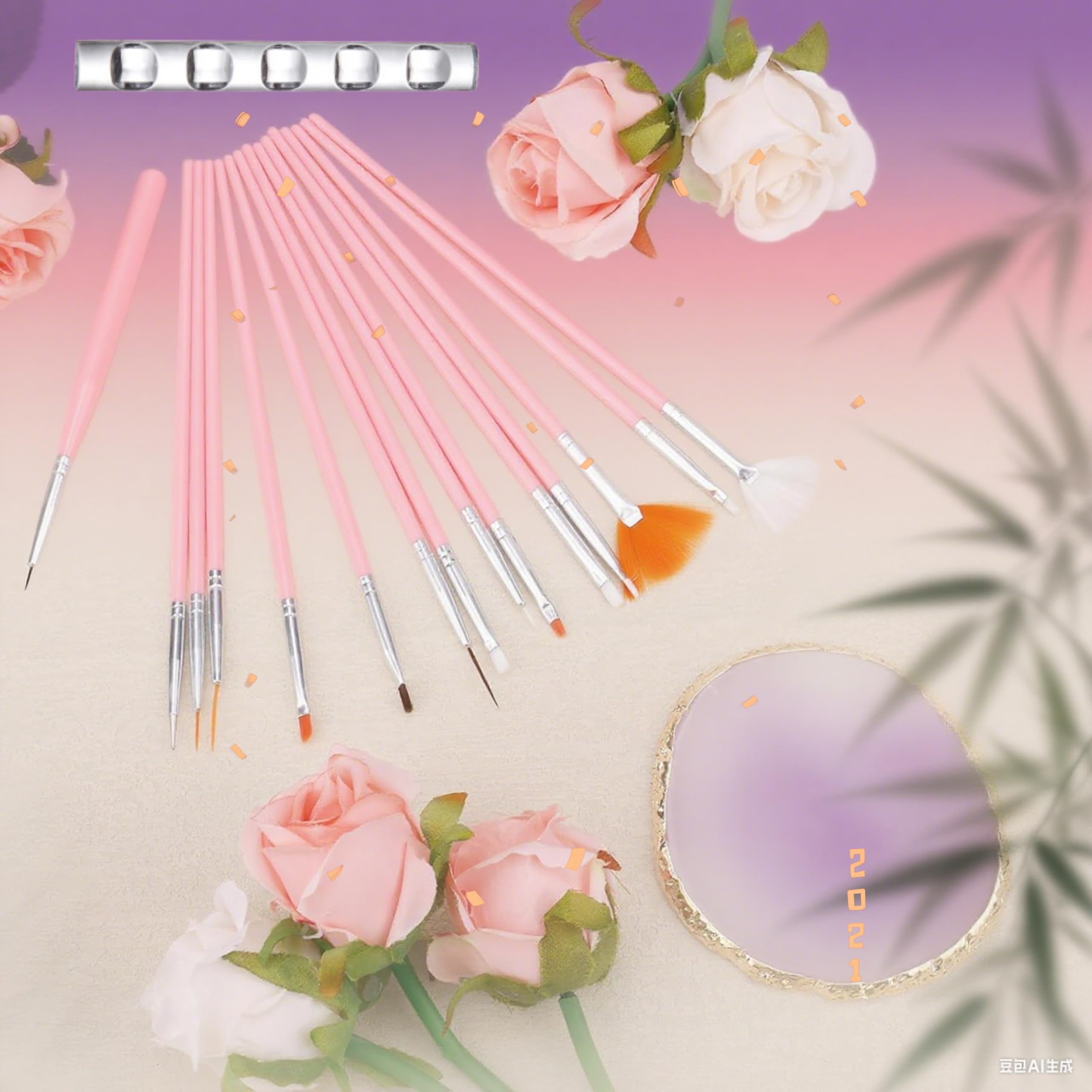 22pcs Nail Brushes Set for Nail Art, Professional Nail Art Brushes and Tools Kit, Compatible with Gel Nail Kit - Image 3