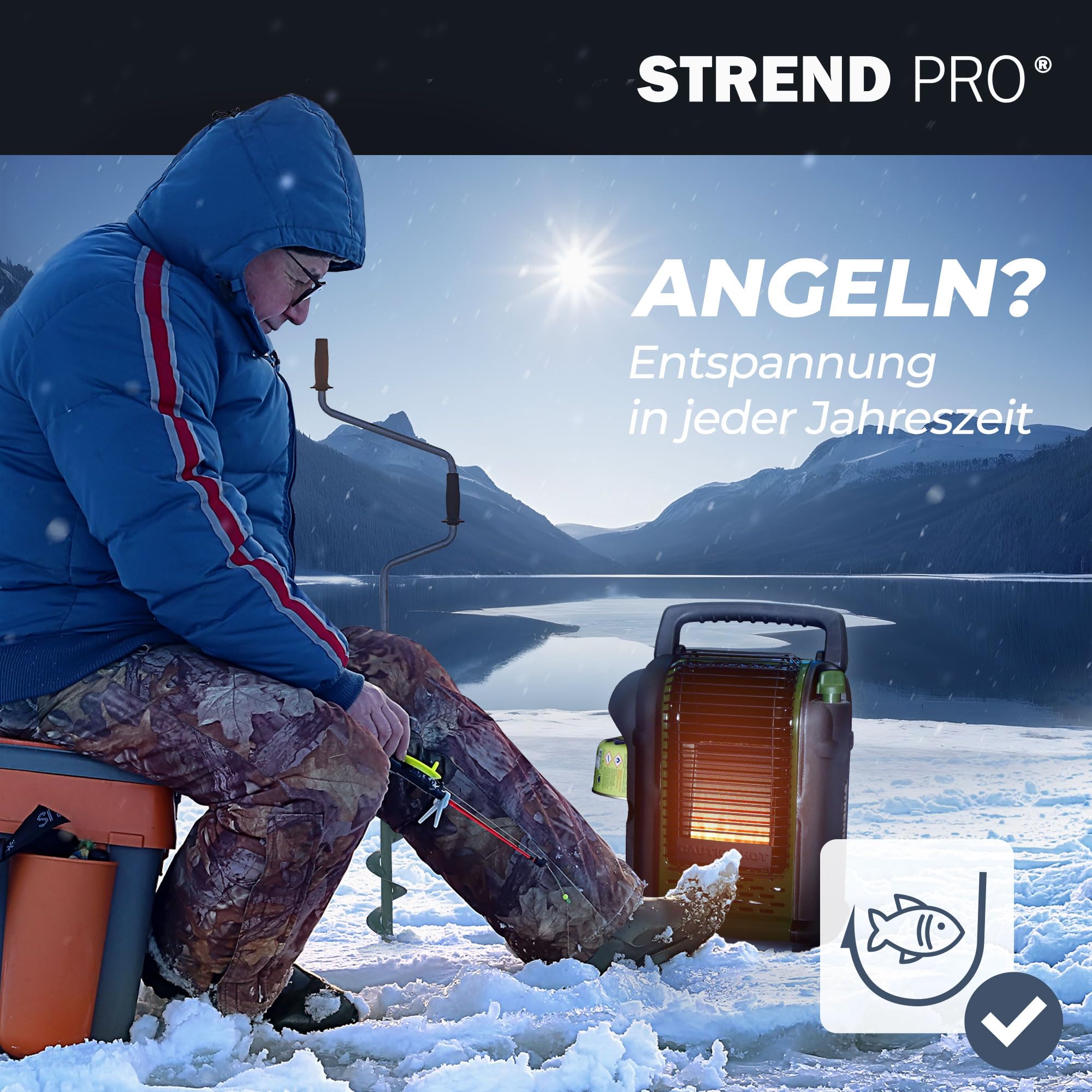 STREND PRO Zeltheizung Gas 2kW | mit 1 Campinggaskartuschen | Tragbare Campinggasheizung für Innenräume, Zelt, Camping, Angeln, Jagen, Mini Gasheizung mit Sauerstoffsensor | Mobiler