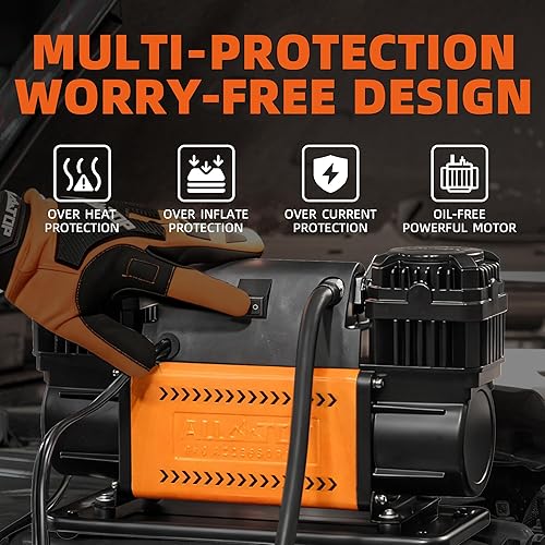 Miniatura 3 de Kit de Compresor de Aire ALL-TOP, Inflador Portátil de Doble Cilindro 12V 12.35 pies³/Min, Compresor de Aire Todoterreno para Neumáticos de Camión
