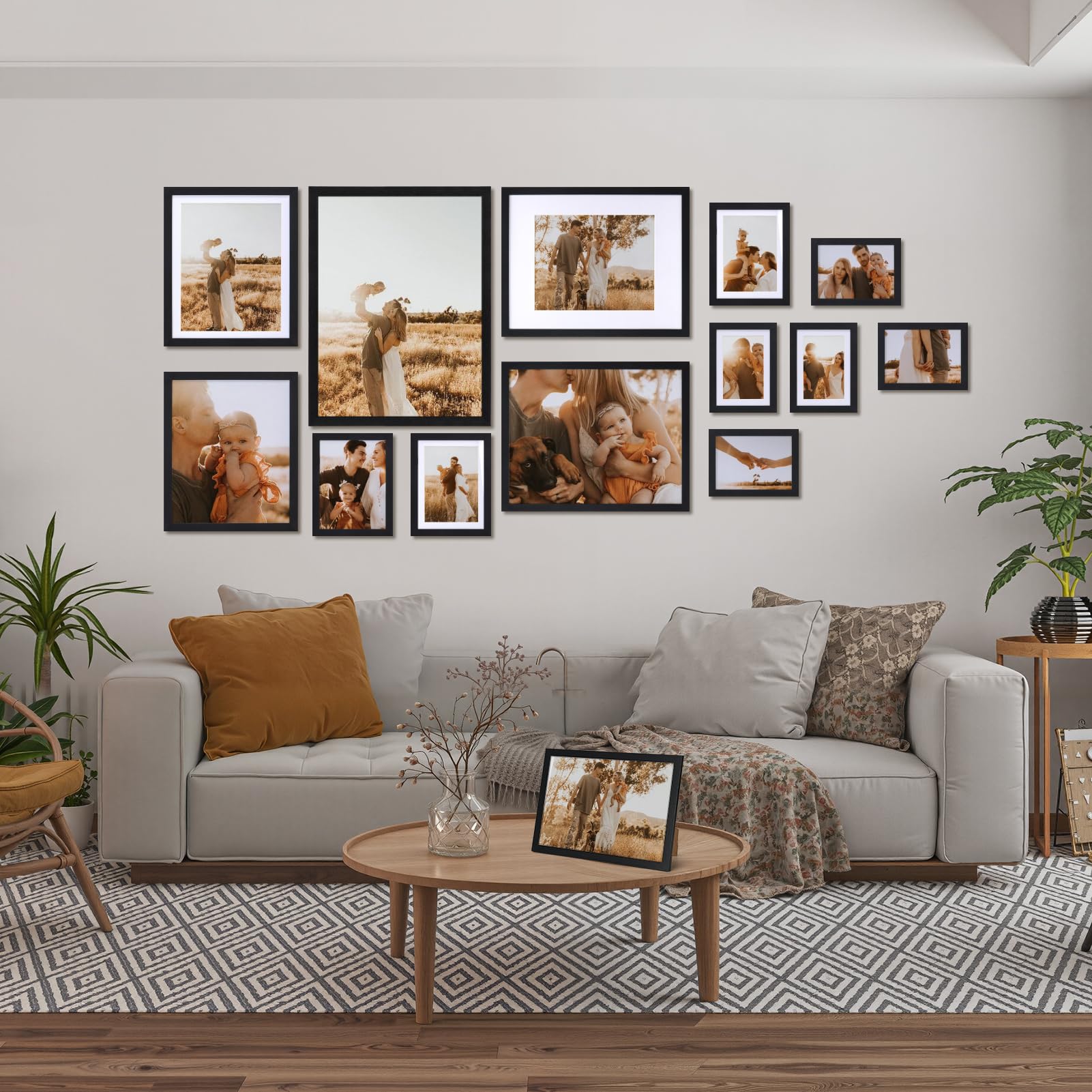 Marco 20x30, Portafoto de Mesa o Pared, Perfecto para Casa y Oficina, Set de 15 Marcos 30x20 de MDF en Negro