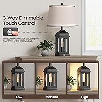 Vista 2 de QiMH Lámpara de mesa para sala de estar, lámparas de granja con USB A+C y luz nocturna, lámparas de noche rústicas de 26" con control táctil