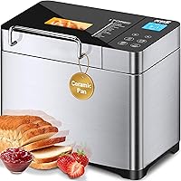 KBS Pro 710W 2LB Bread Maker Machine: 17-in-1 Stainless Steel Smart Breadmaker w/ Ceramic Pan, Auto Dispenser, 15H Timer, Recipes
