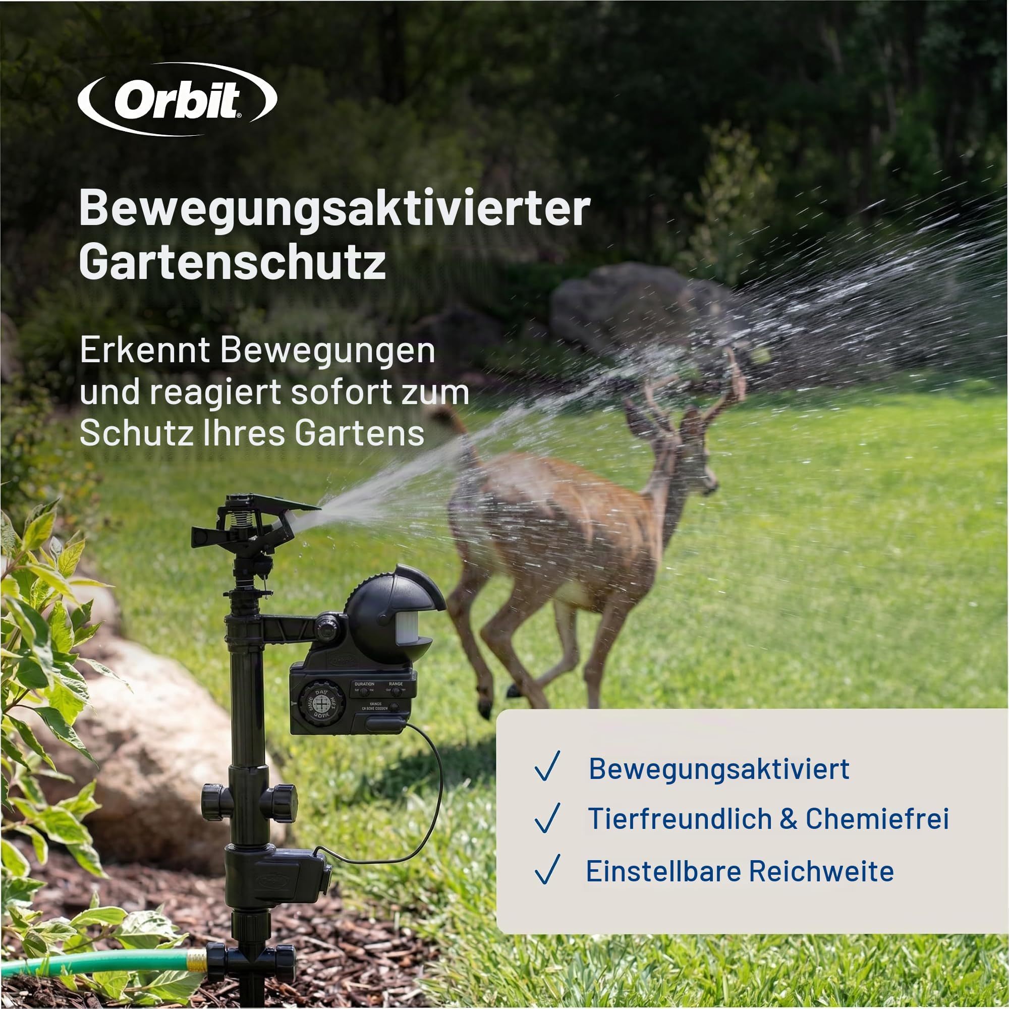 Orbit 62100 Yard Enforcer Bewegungsaktivierter Sprinkler mit Tag- und Nacht-Erkennungsmodi, Schwarz