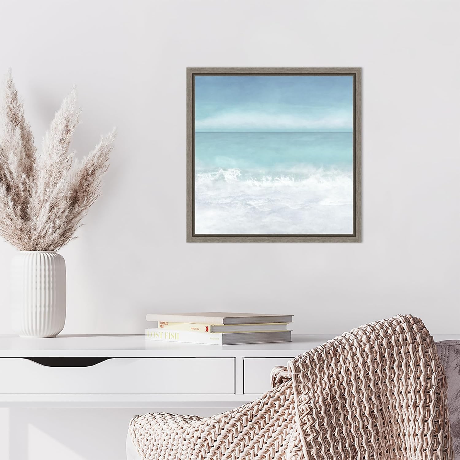 Amanti Art Framed Canvas Wall Art 16x16 Tranquil Ocean Waves Beach II by Christine Zalewski, Framed Wall Art Canvas, Beach Artwork, Country Rustic Decor, Small Poster Painting for Living Room,