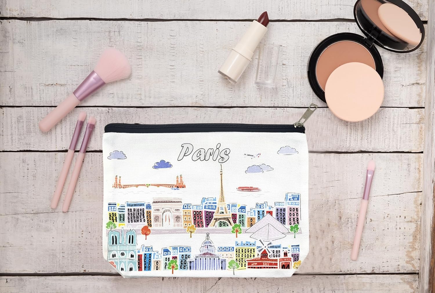 City Themed Artwork Cosmetic Bag Series – Designed in USA, Travel Makeup Bag with Zipper, Souvenir Gift for Women, Artwork Organizer for Purse or Toiletry (Paris) - Image 2