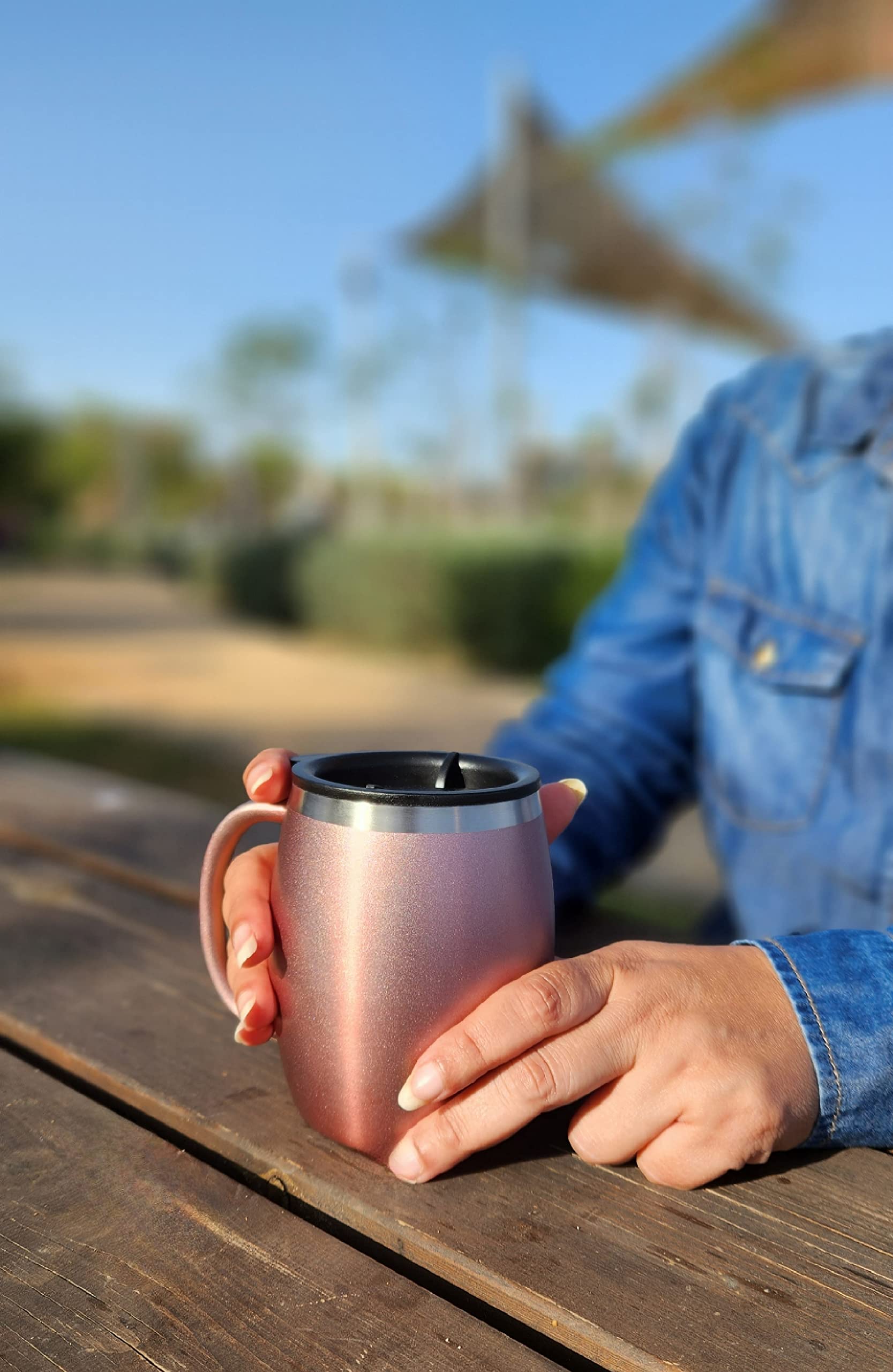 Amazon.com: Stainless Steel Insulated Coffee Mugs Set of 2 (14 oz)  Double  Wall Coffee Cups with Spill-Resistant Lid and Strong Handle, Shatterproof  Cups for Cold Drinks & Hot Beverages - Rose
